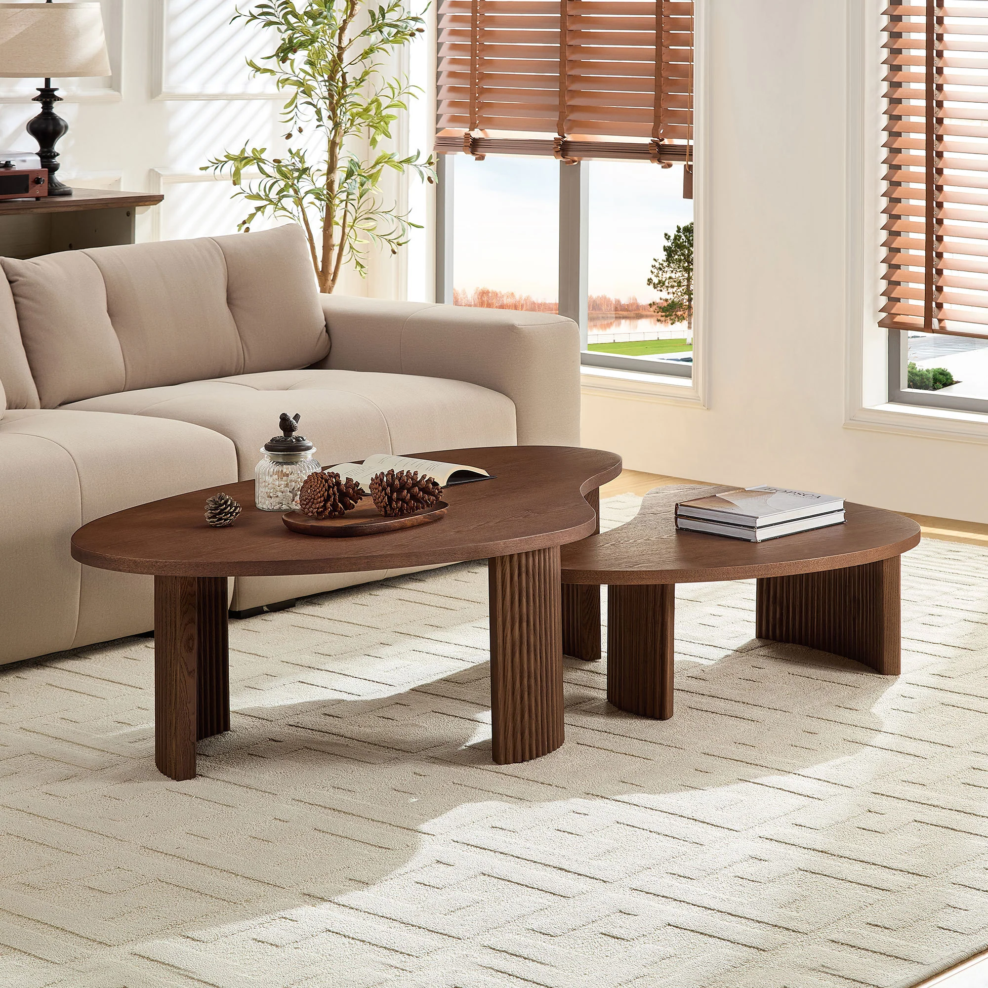 Modern Reeded Cloud Shape 2 Piece Coffee Table Set - Image 5