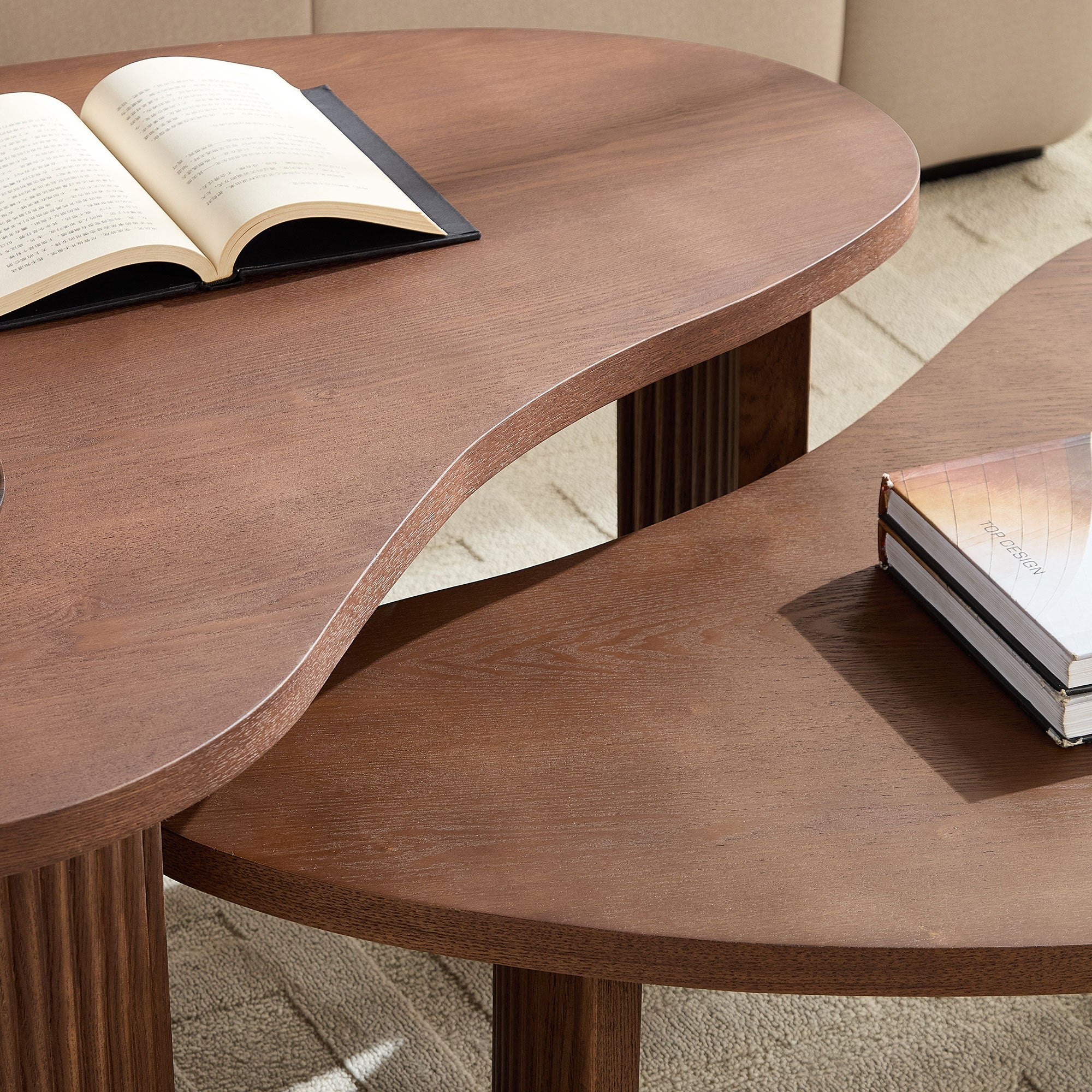 Modern Reeded Cloud Shape 2 Piece Coffee Table Set - Image 6