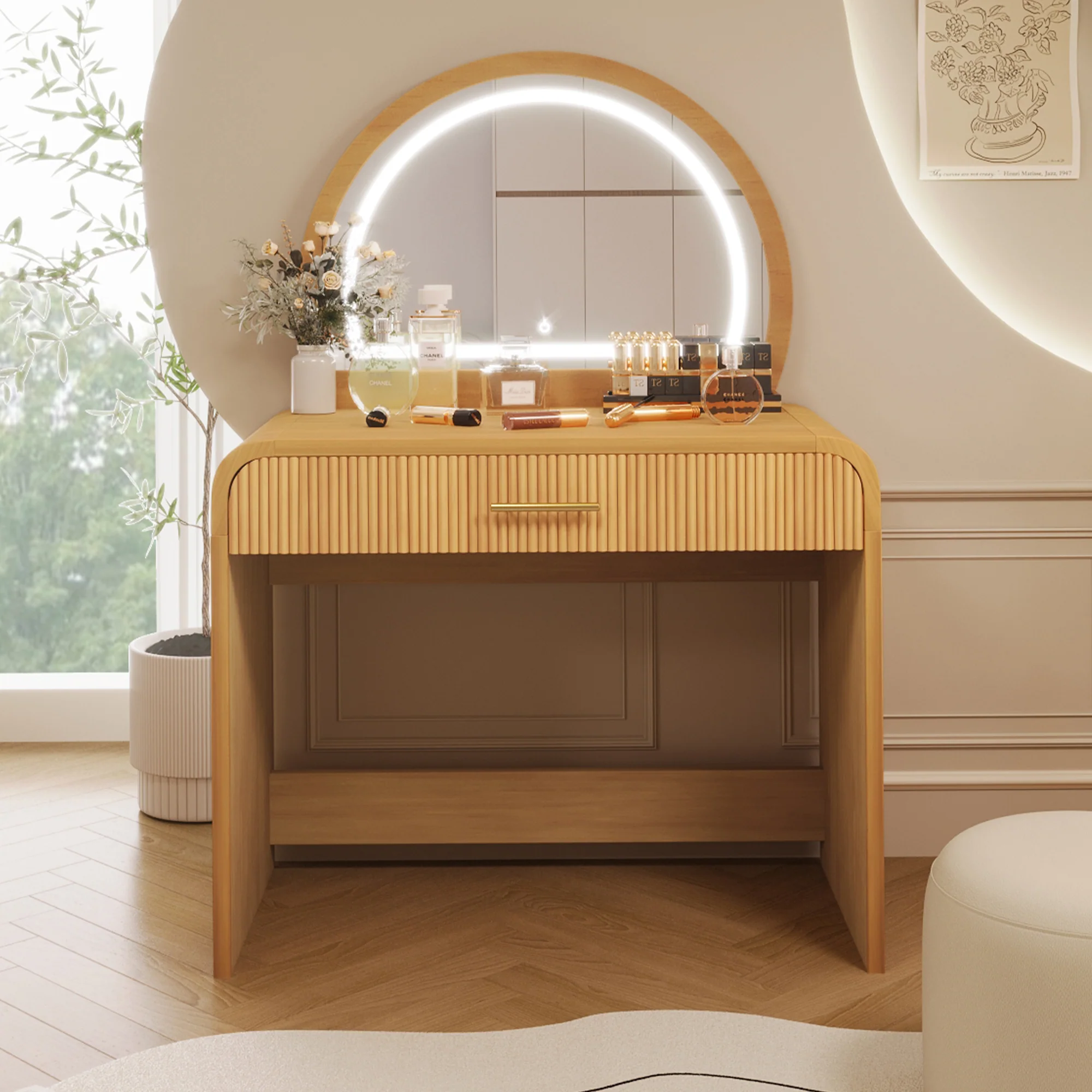 Walker Edison | Modern Reeded Curve Design Makeup Vanity Table - Image 16