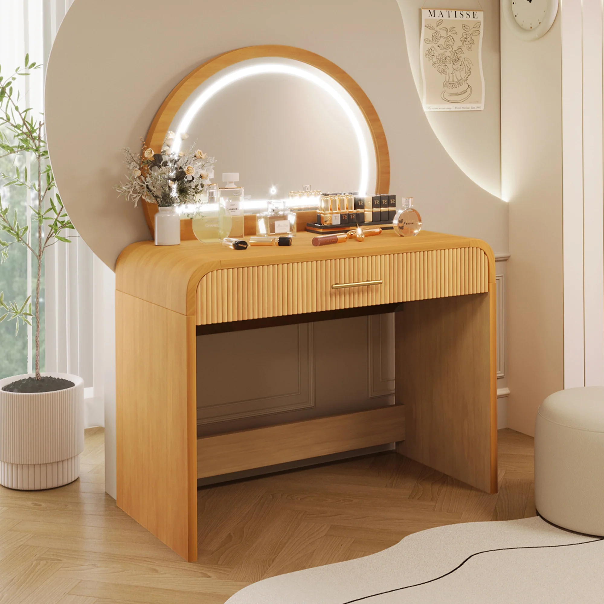 Walker Edison | Modern Reeded Curve Design Makeup Vanity Table - Image 17