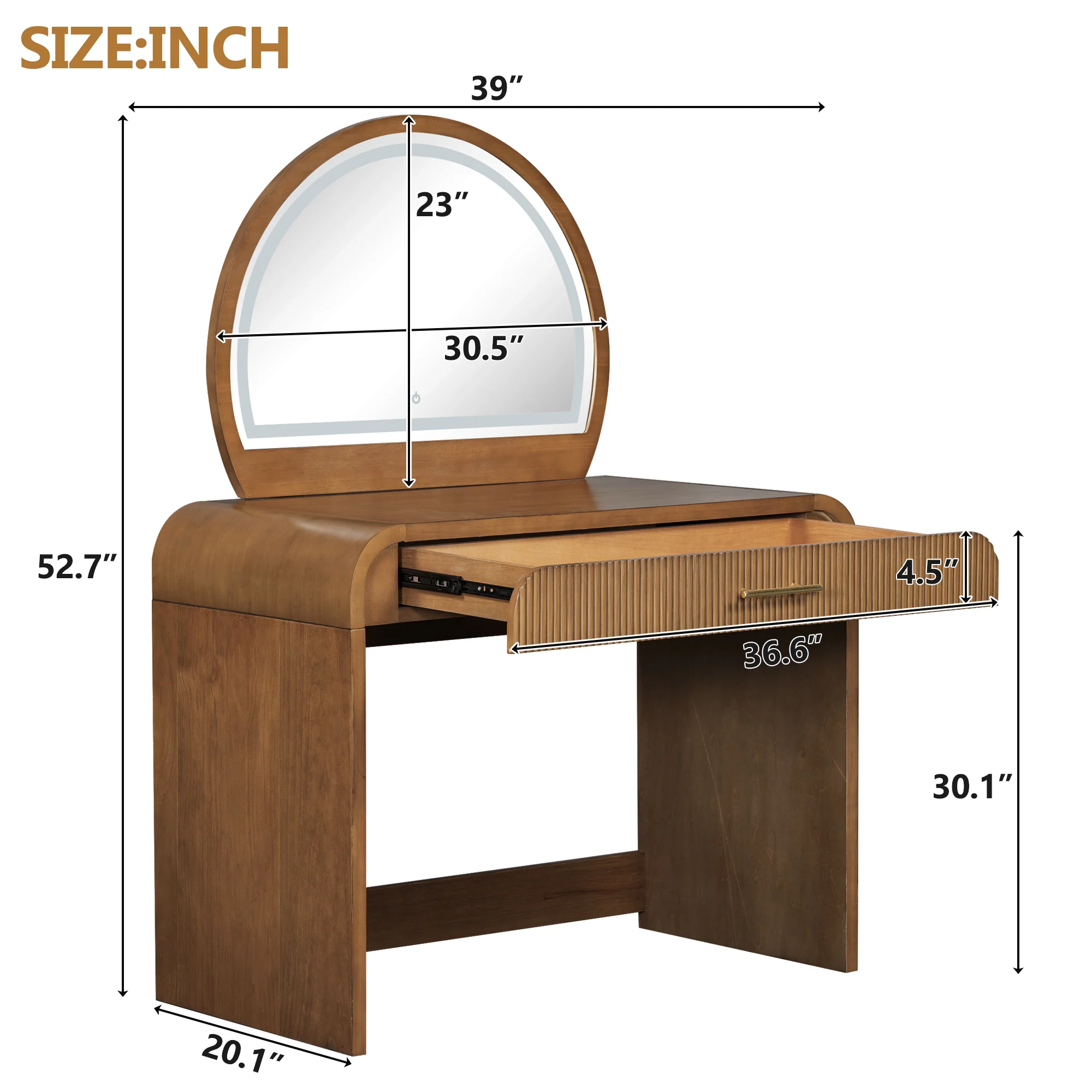 Walker Edison | Modern Reeded Curve Design Makeup Vanity Table - Image 4