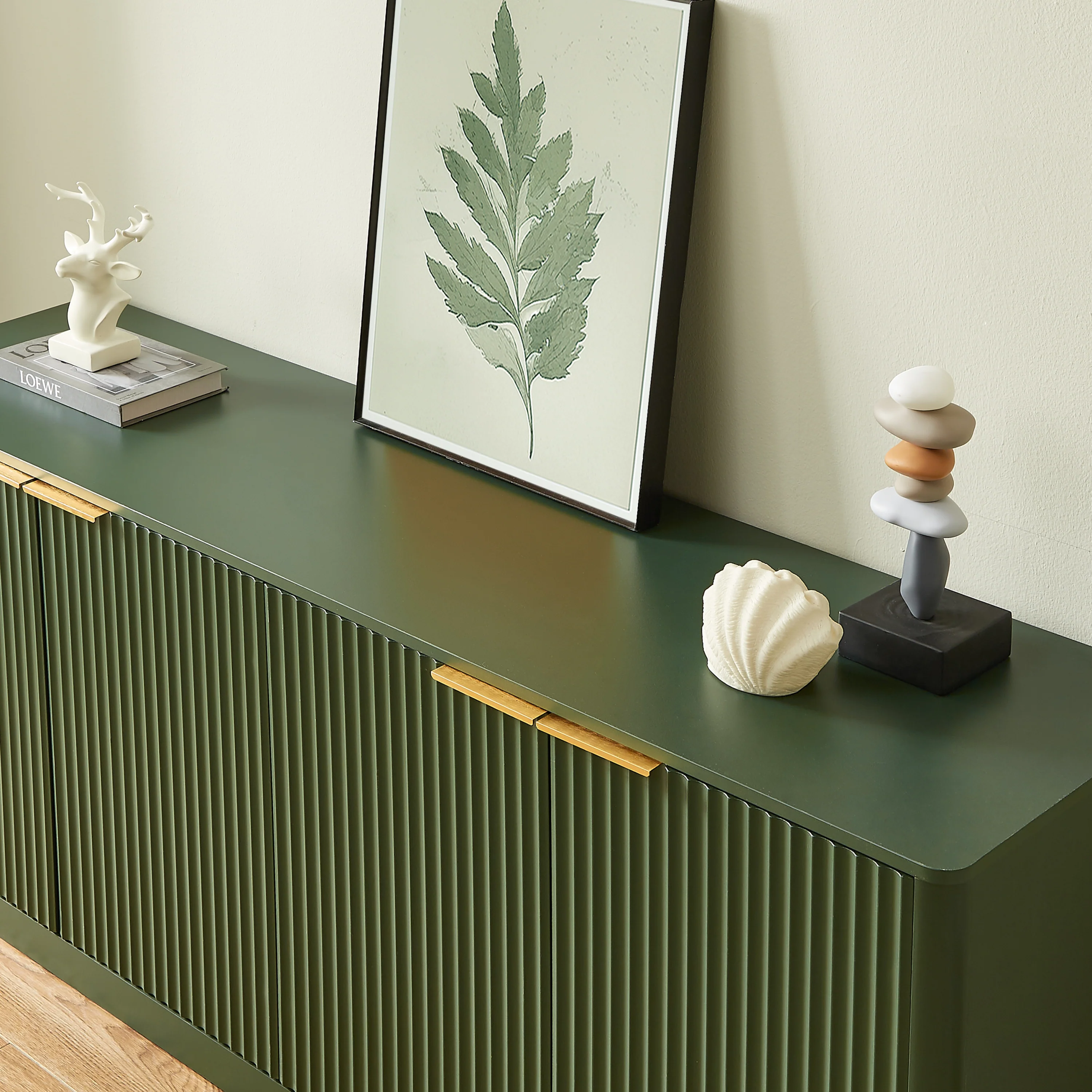 Modern Reeded Curved Design Storage 59" TV Stand Sideboard - Image 2