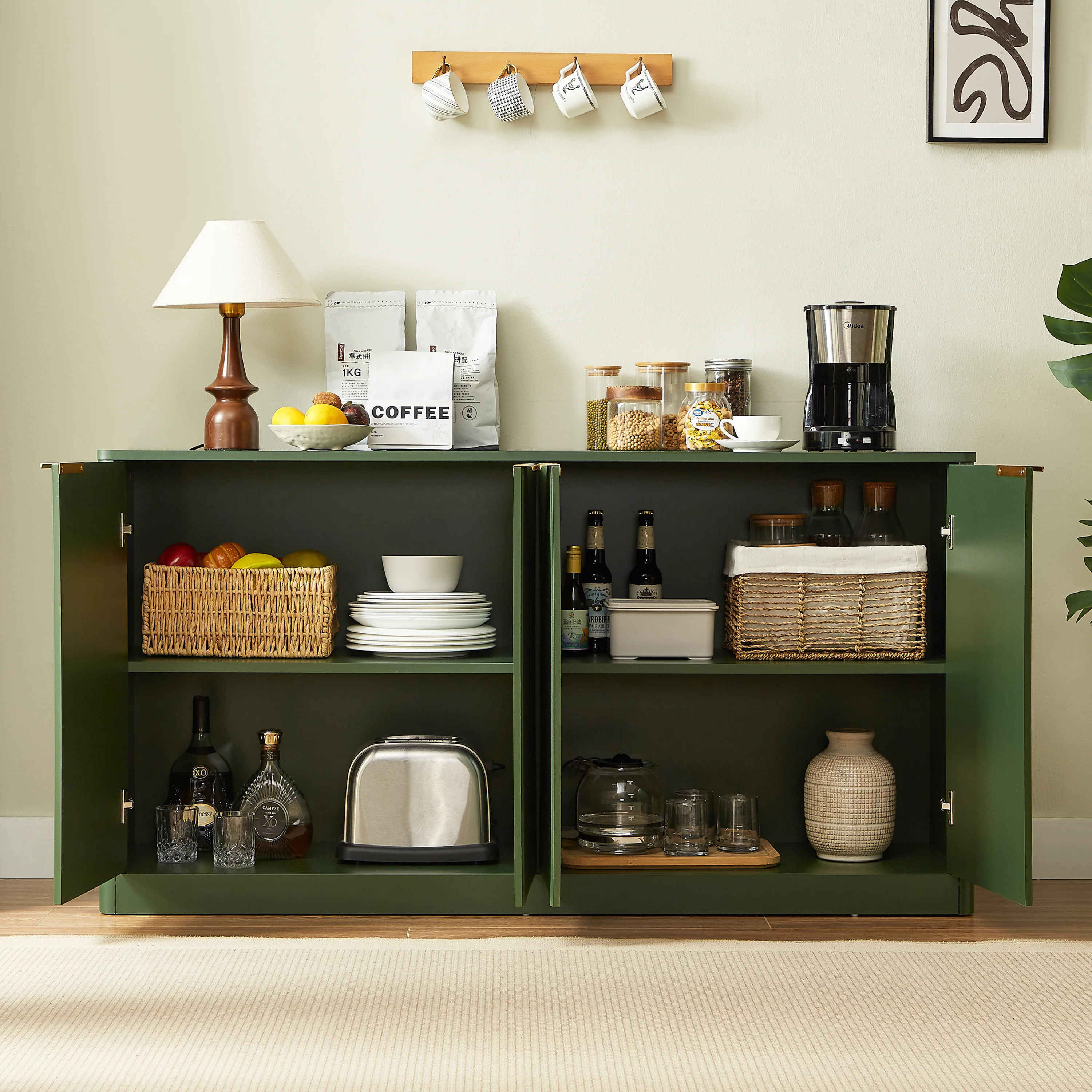 Modern Reeded Curved Design Storage 59" TV Stand Sideboard - Image 4