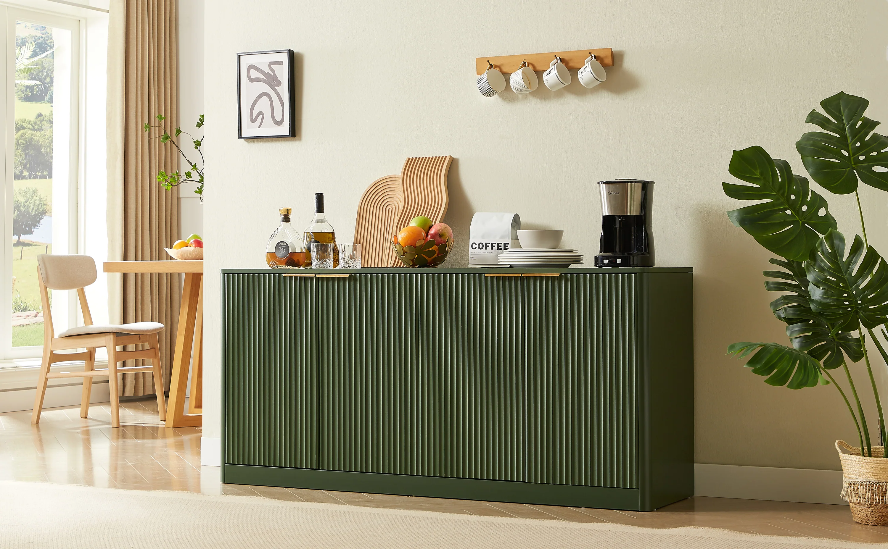 Modern Reeded Curved Design Storage 59" TV Stand Sideboard - Image 6