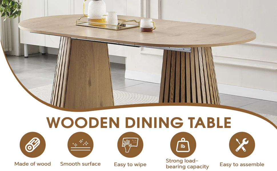 Walker Edison | Modern Reeded Oval Extendable Wooden Dining Table - Image 10
