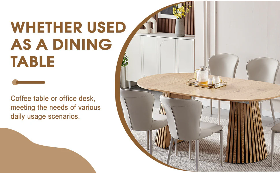 Walker Edison | Modern Reeded Oval Extendable Wooden Dining Table - Image 11