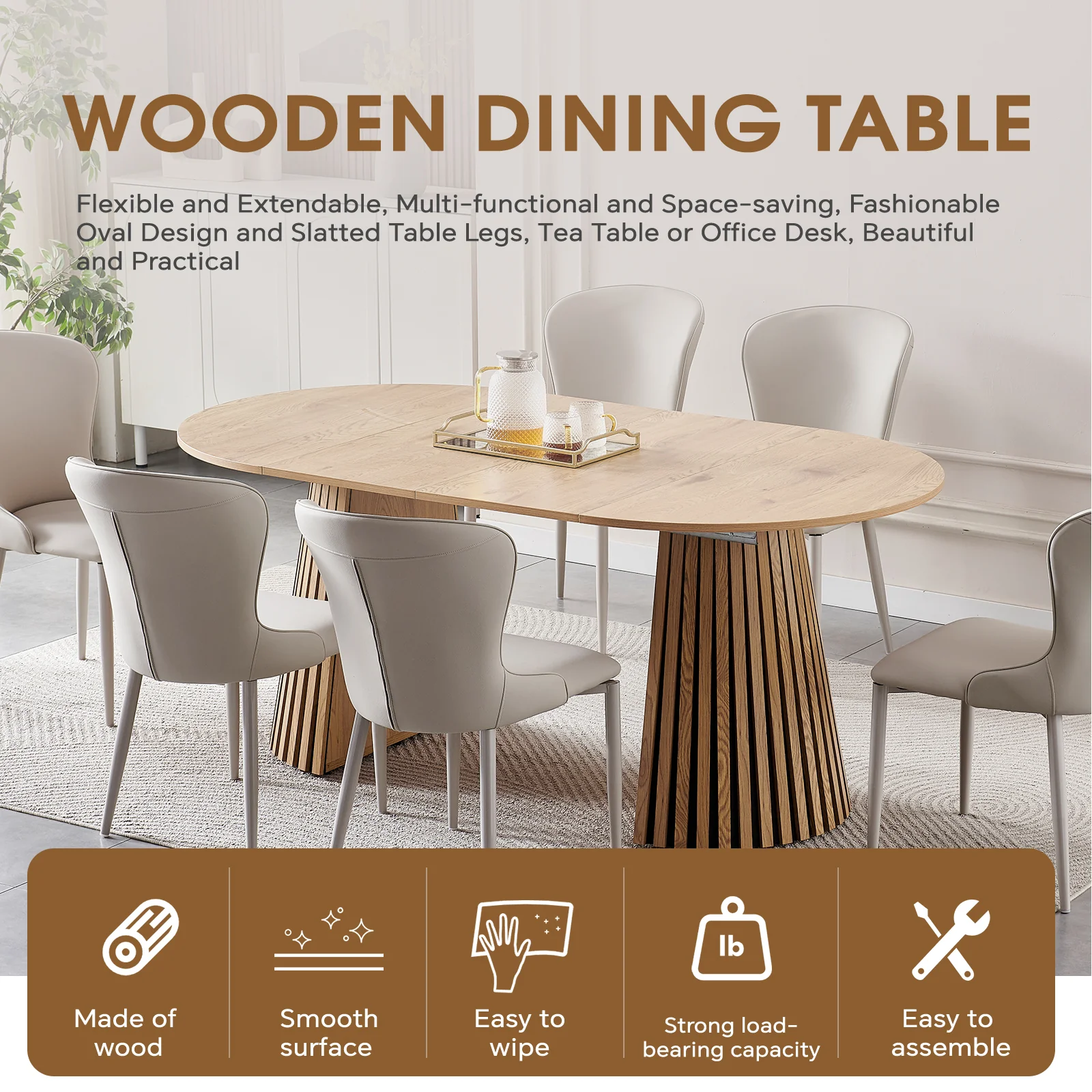 Walker Edison | Modern Reeded Oval Extendable Wooden Dining Table - Image 13