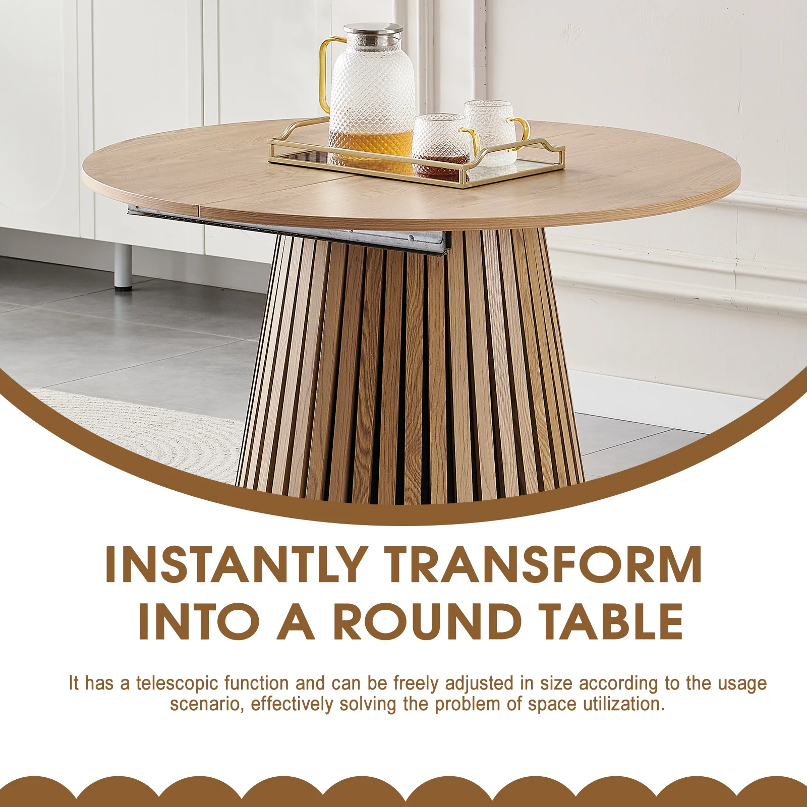 Walker Edison | Modern Reeded Oval Extendable Wooden Dining Table - Image 14