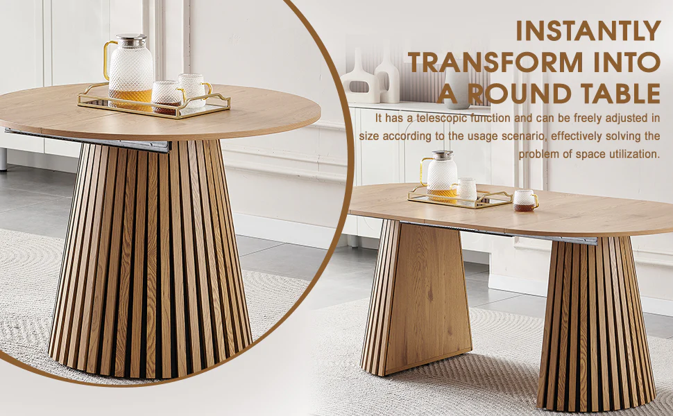 Walker Edison | Modern Reeded Oval Extendable Wooden Dining Table - Image 3