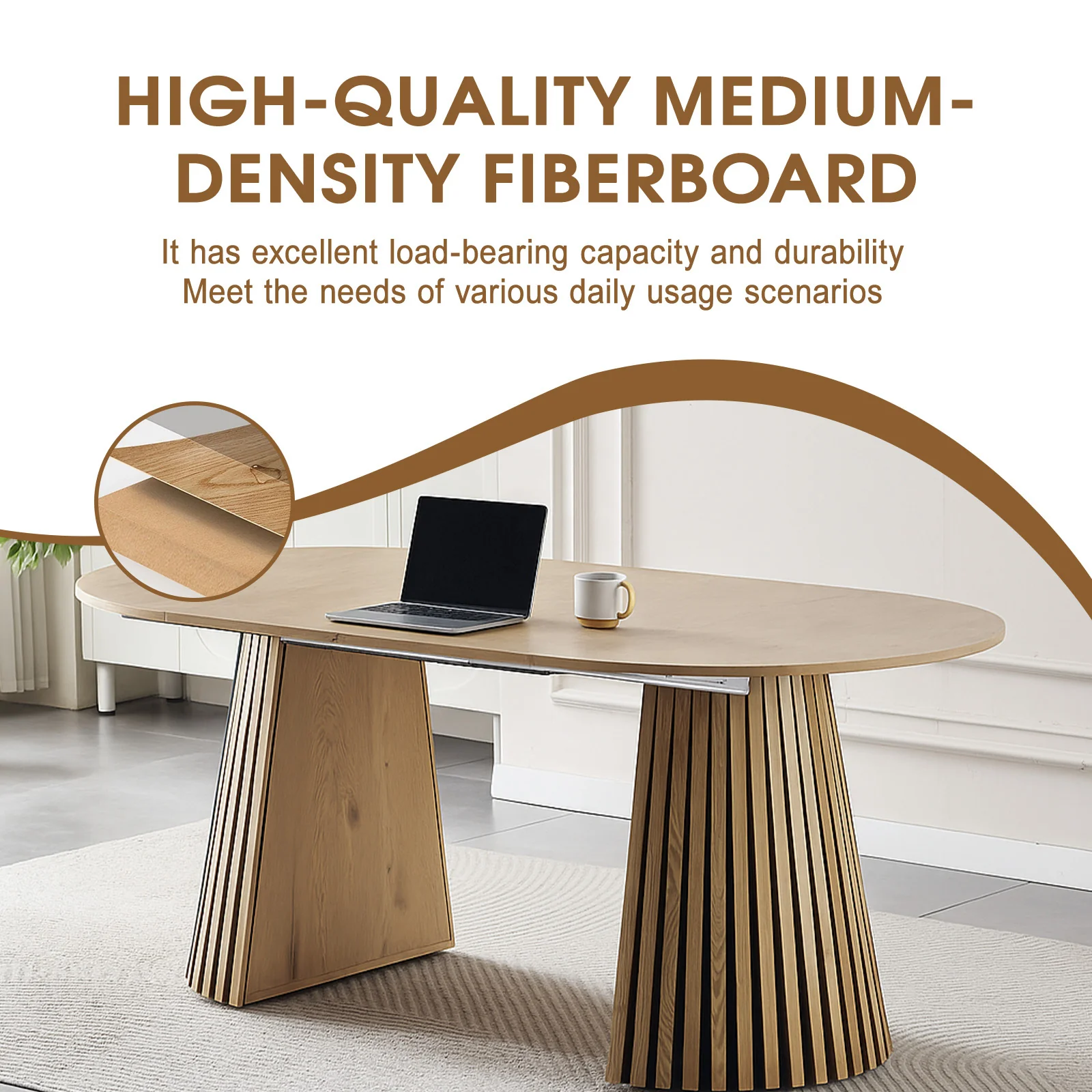 Walker Edison | Modern Reeded Oval Extendable Wooden Dining Table - Image 4