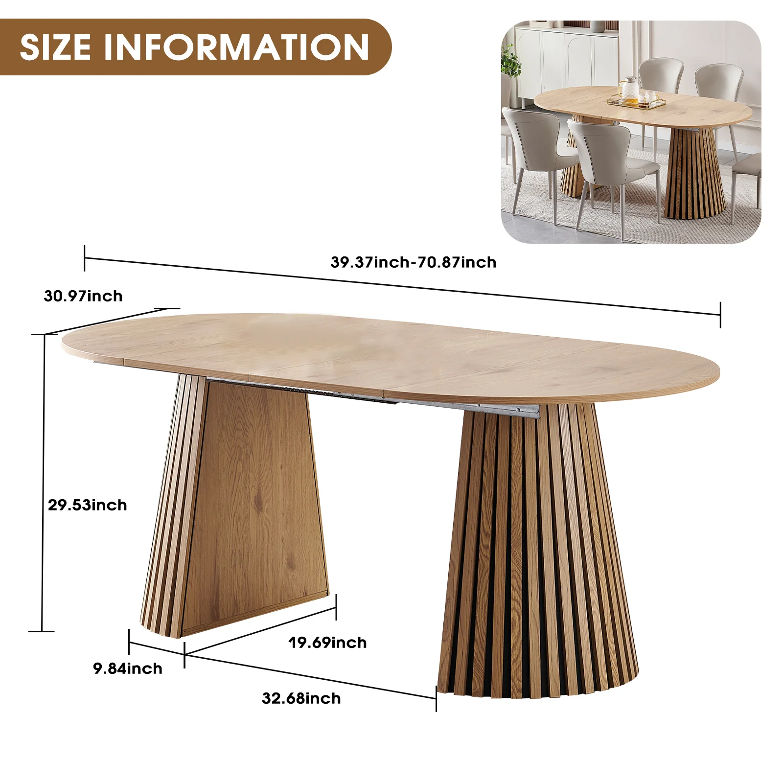 Walker Edison | Modern Reeded Oval Extendable Wooden Dining Table - Image 5