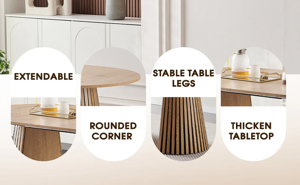 Walker Edison | Modern Reeded Oval Extendable Wooden Dining Table - Image 6