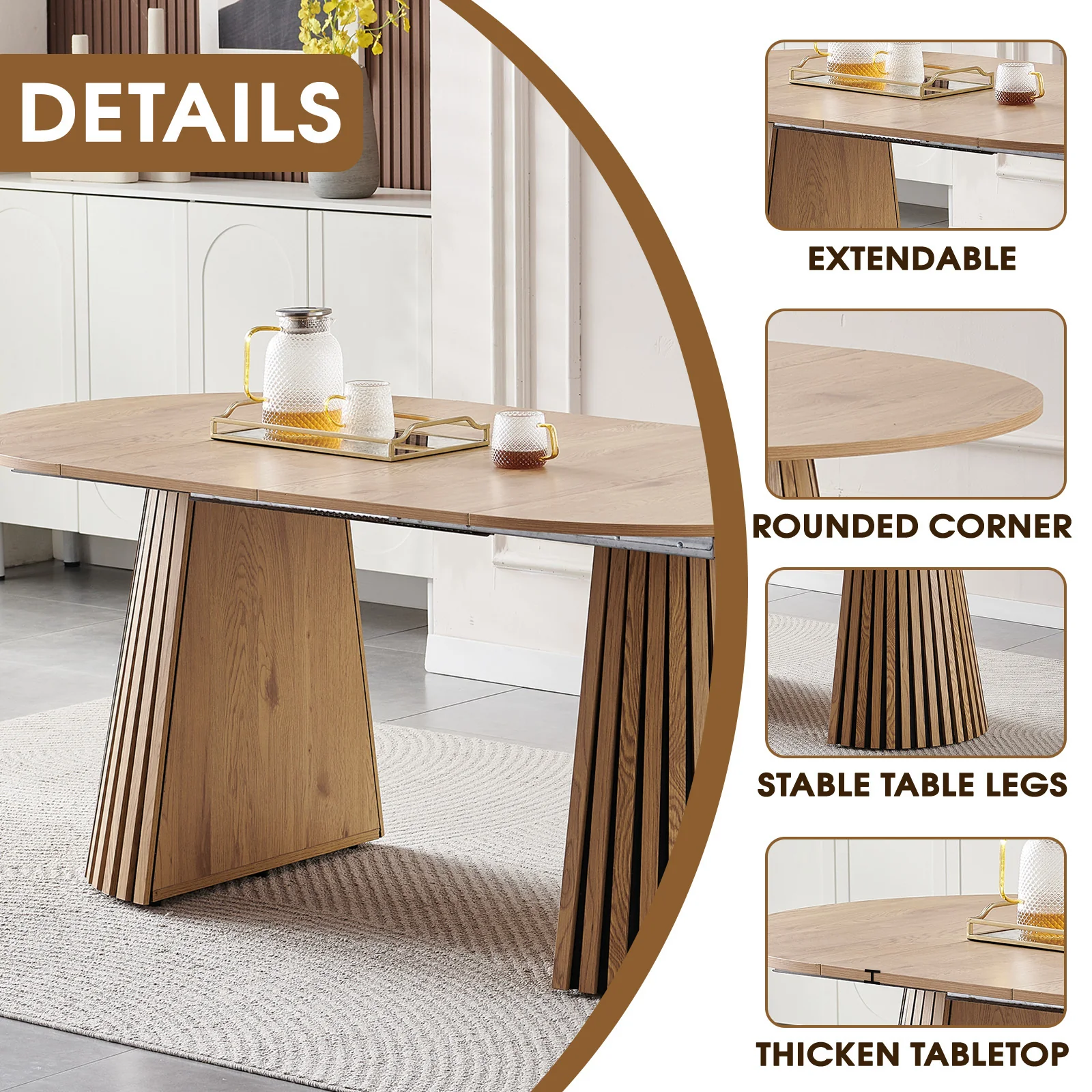 Walker Edison | Modern Reeded Oval Extendable Wooden Dining Table - Image 7