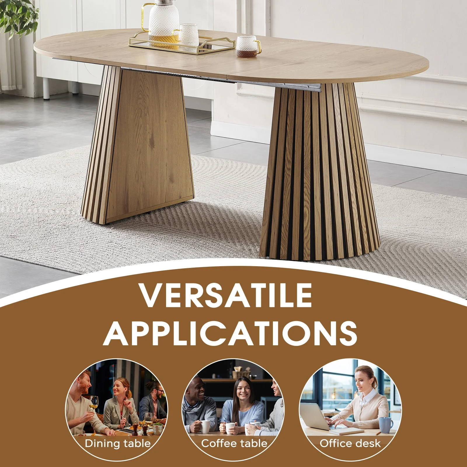 Walker Edison | Modern Reeded Oval Extendable Wooden Dining Table - Image 8