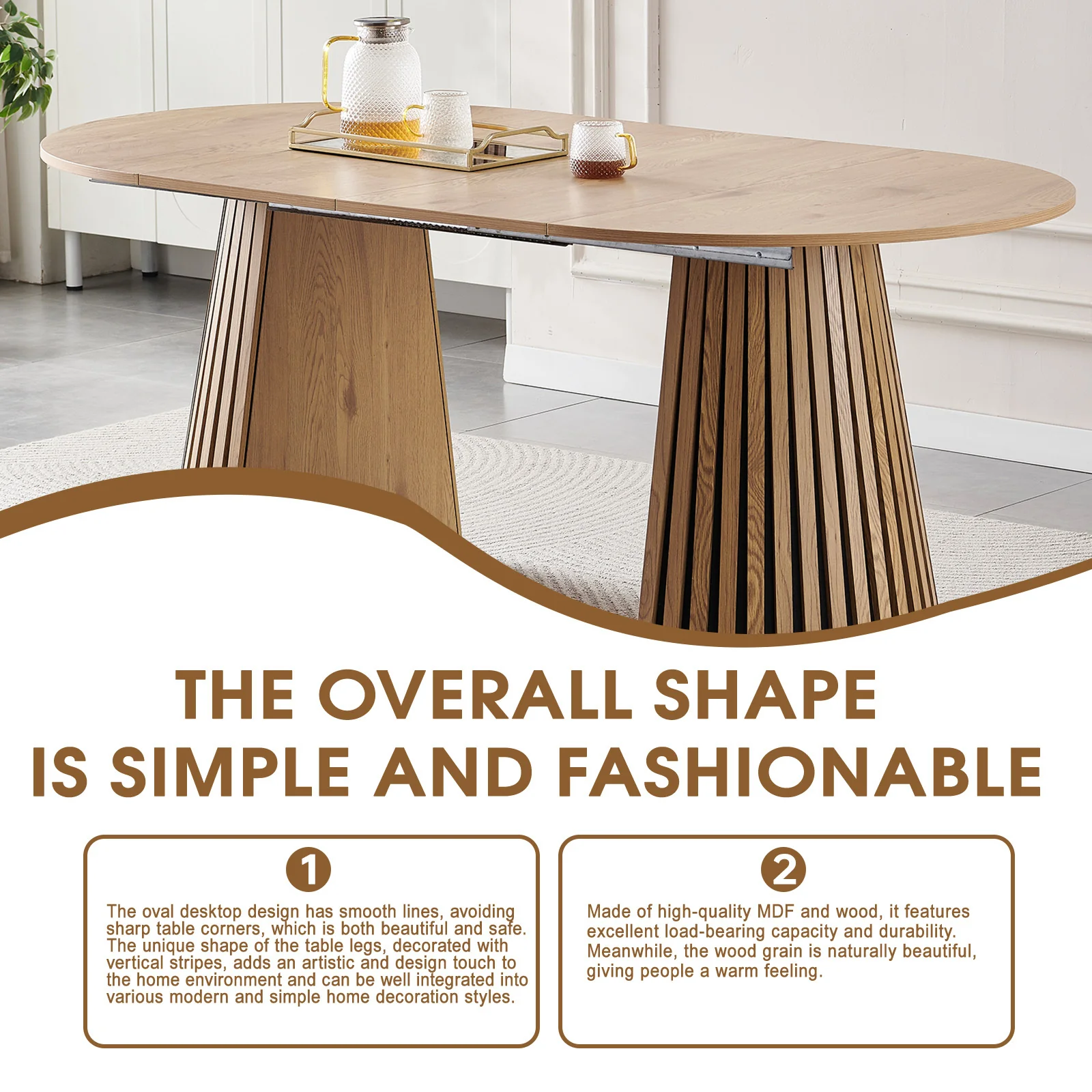 Walker Edison | Modern Reeded Oval Extendable Wooden Dining Table - Image 9