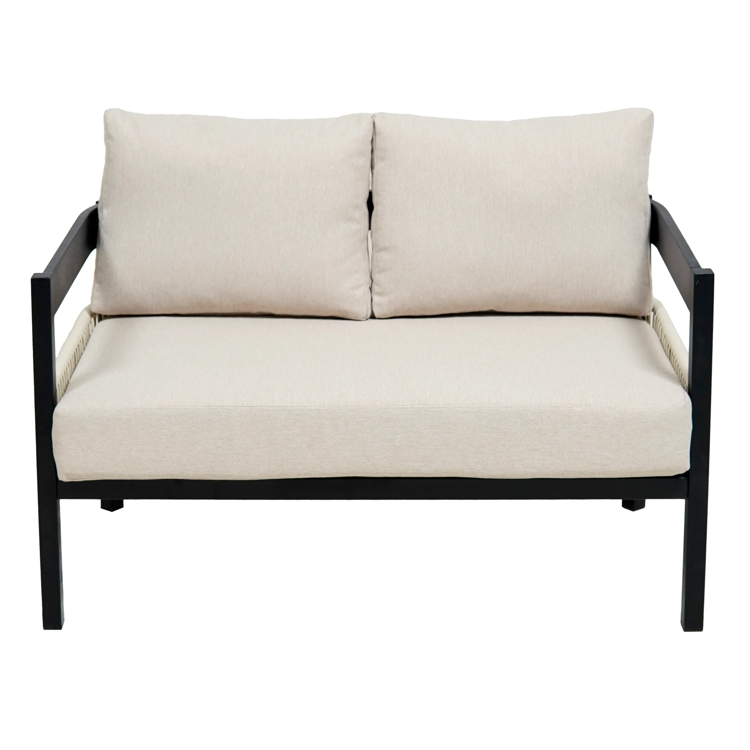 Walker Edison | Modern Rope Design Outdoor Iron Sofa Set with Coffee Table - Image 9