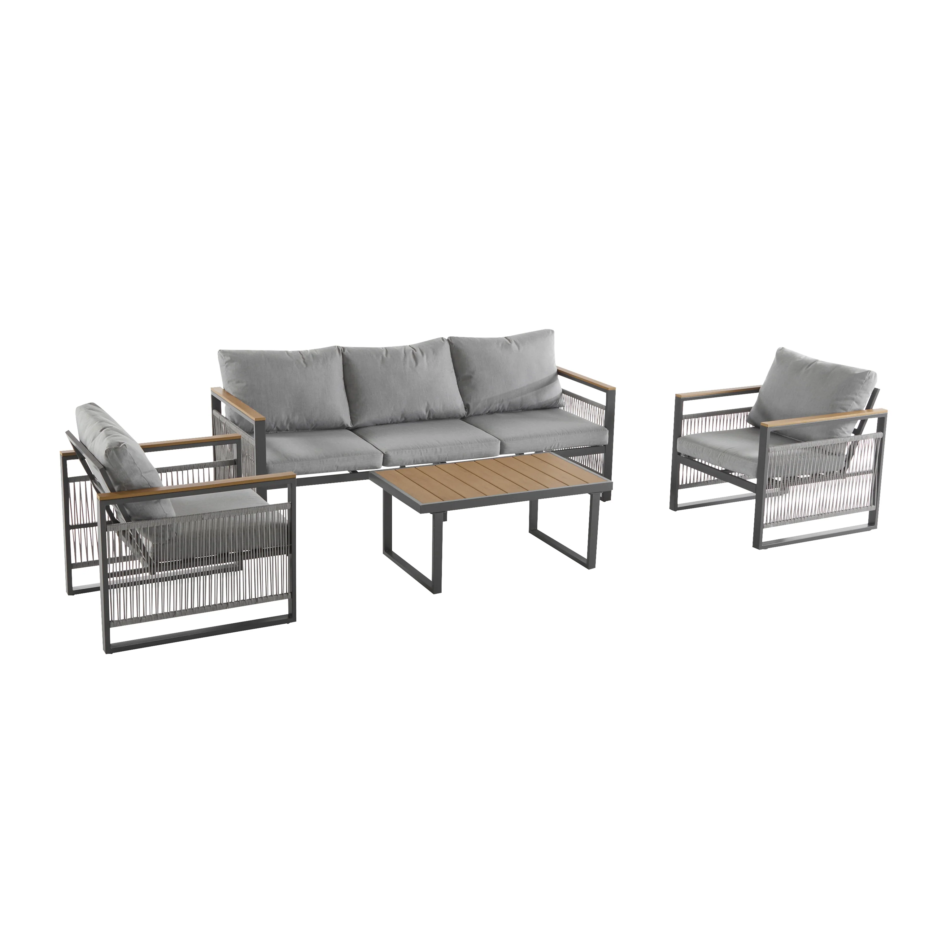 Modern Rope Design Outdoor Patio Sofa Set with Cushion & Table - Image 3