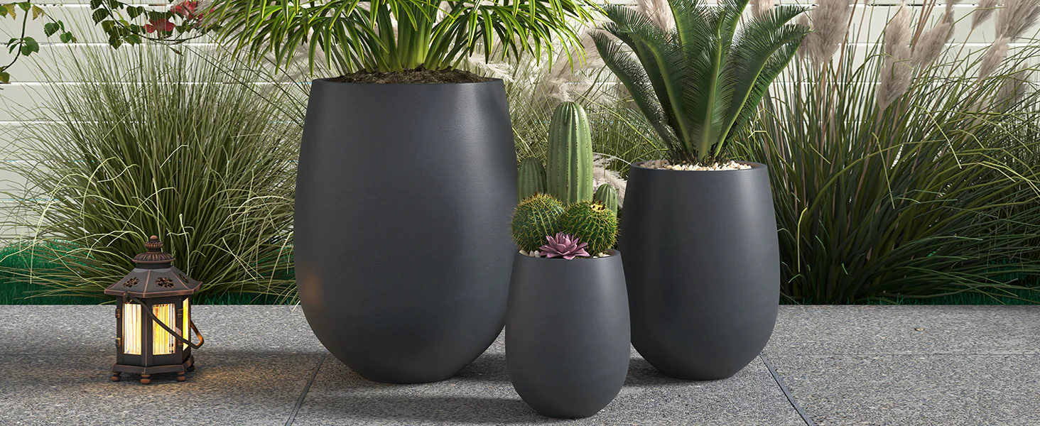 Modern Round Lightweight Outdoor Patio Planter Set of 3 Sizes - Image 10