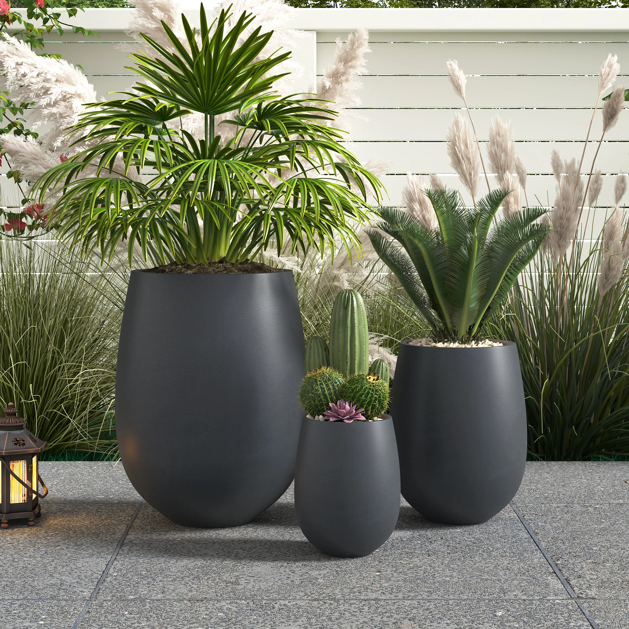 Modern Round Lightweight Outdoor Patio Planter Set of 3 Sizes - Image 2