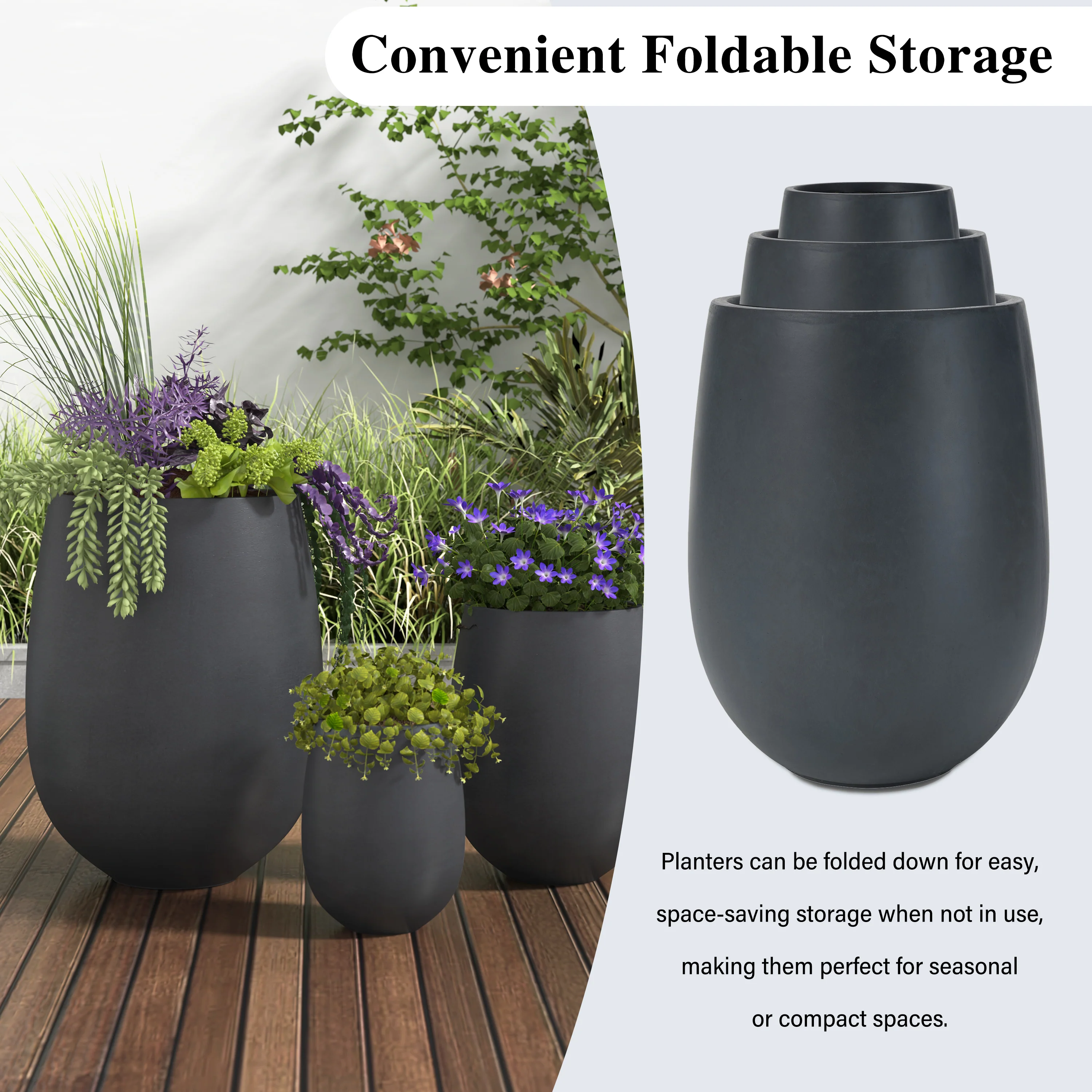 Modern Round Lightweight Outdoor Patio Planter Set of 3 Sizes - Image 3