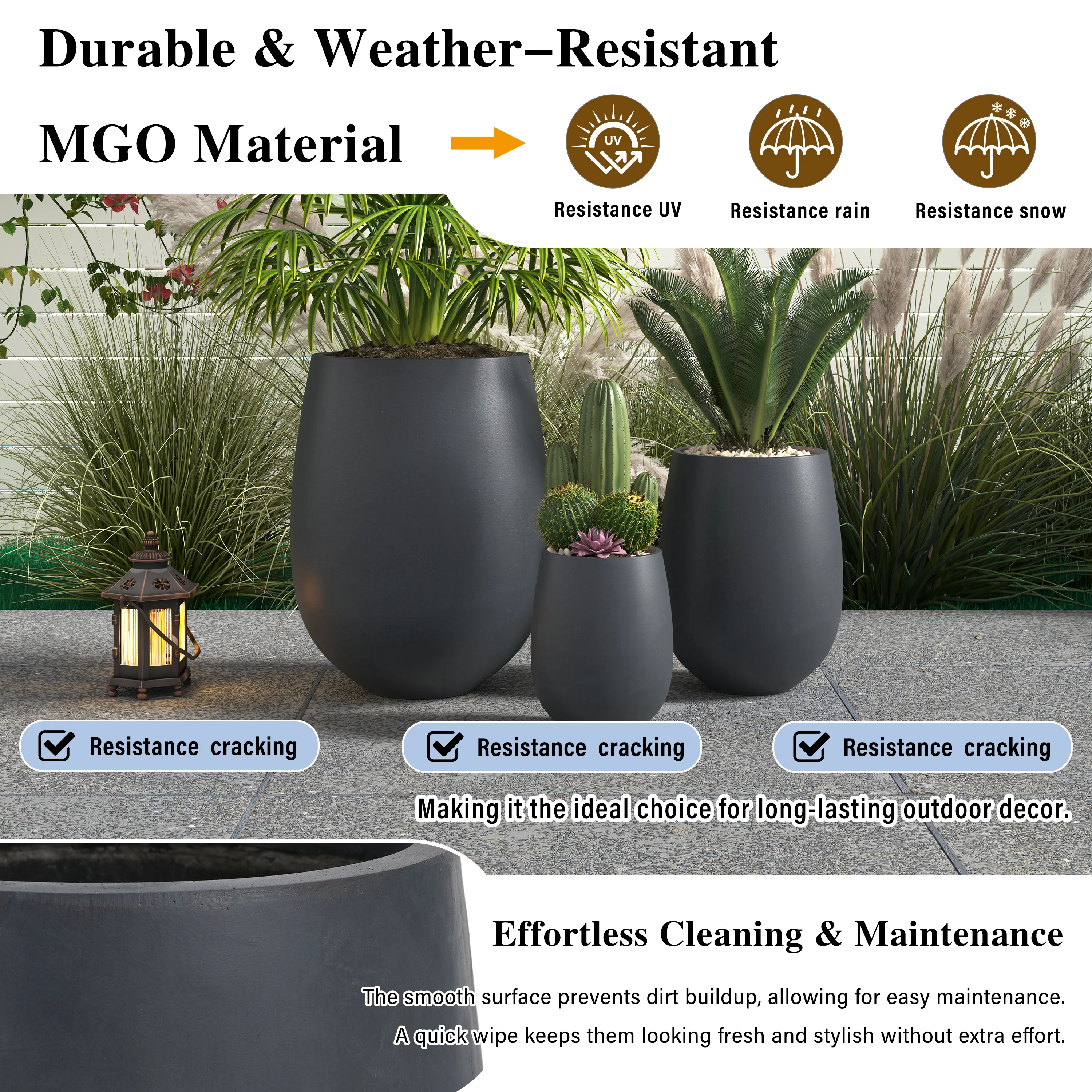 Modern Round Lightweight Outdoor Patio Planter Set of 3 Sizes - Image 5