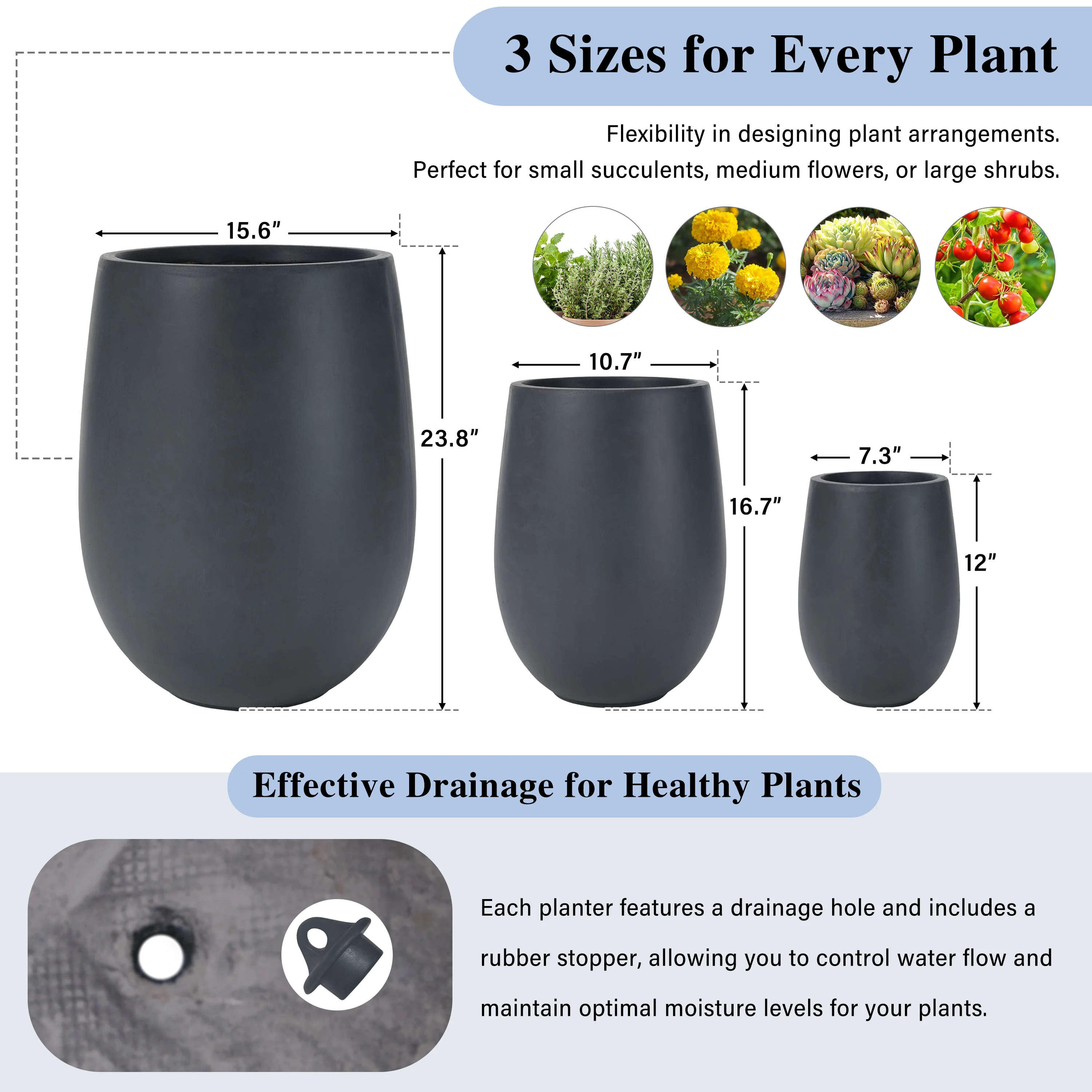 Modern Round Lightweight Outdoor Patio Planter Set of 3 Sizes - Image 6