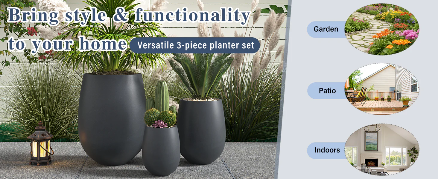 Modern Round Lightweight Outdoor Patio Planter Set of 3 Sizes - Image 8