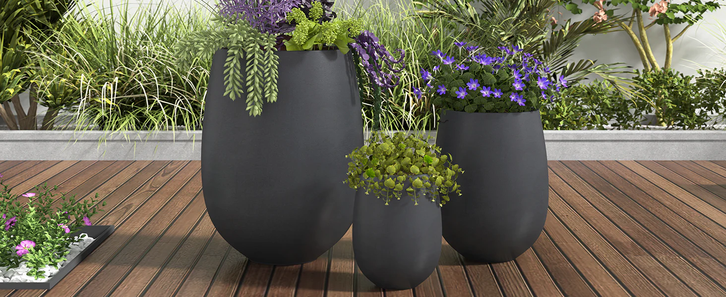 Modern Round Lightweight Outdoor Patio Planter Set of 3 Sizes - Image 9