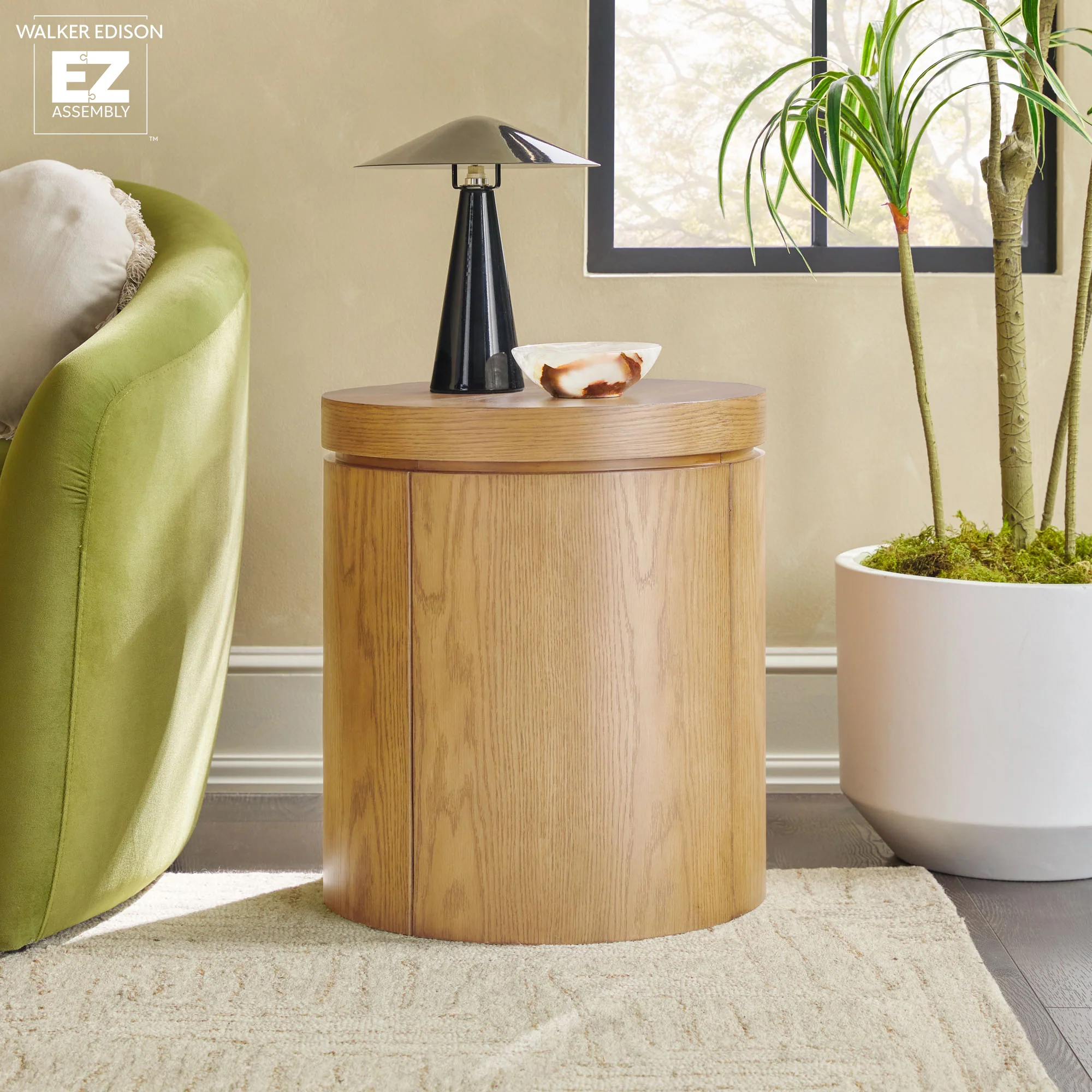 Maya 18" Modern Easy Assembly Round Oak Wood Veneer Side Table with Storage - Image 12