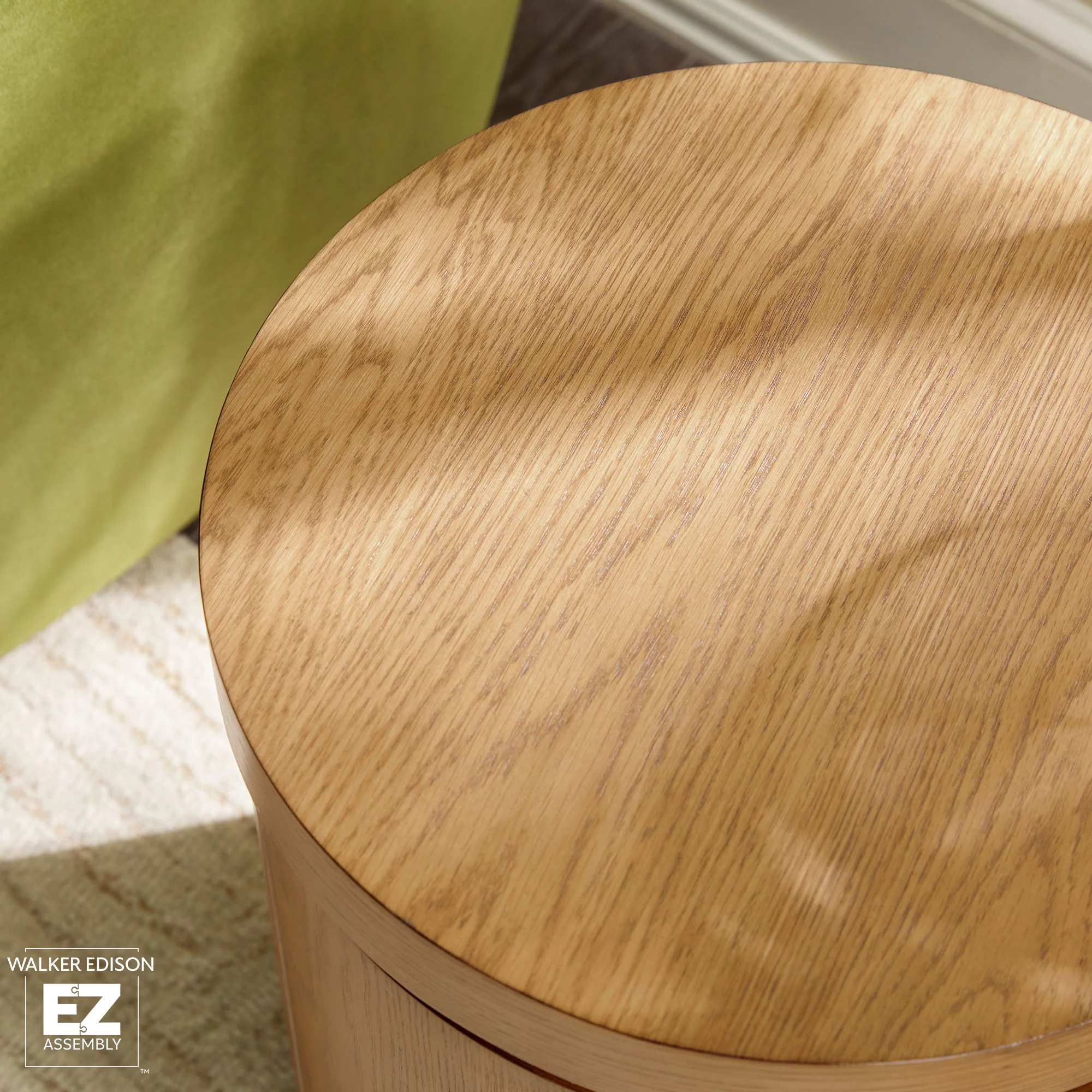 Maya 18" Modern Easy Assembly Round Oak Wood Veneer Side Table with Storage - Image 15
