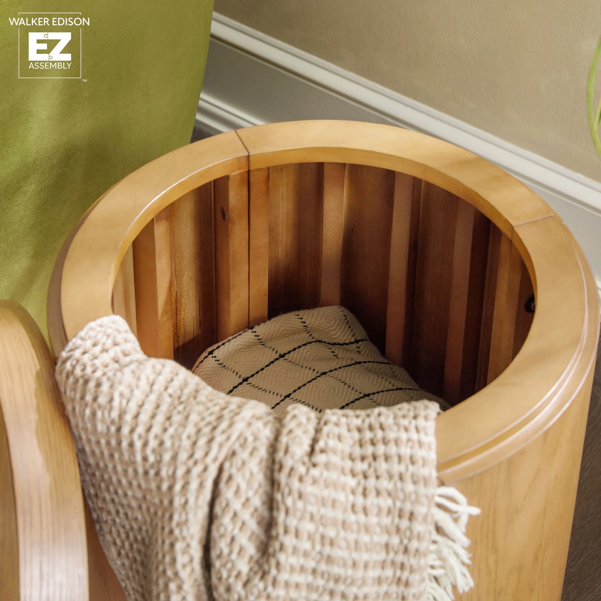 Maya 18" Modern Easy Assembly Round Oak Wood Veneer Side Table with Storage - Image 17