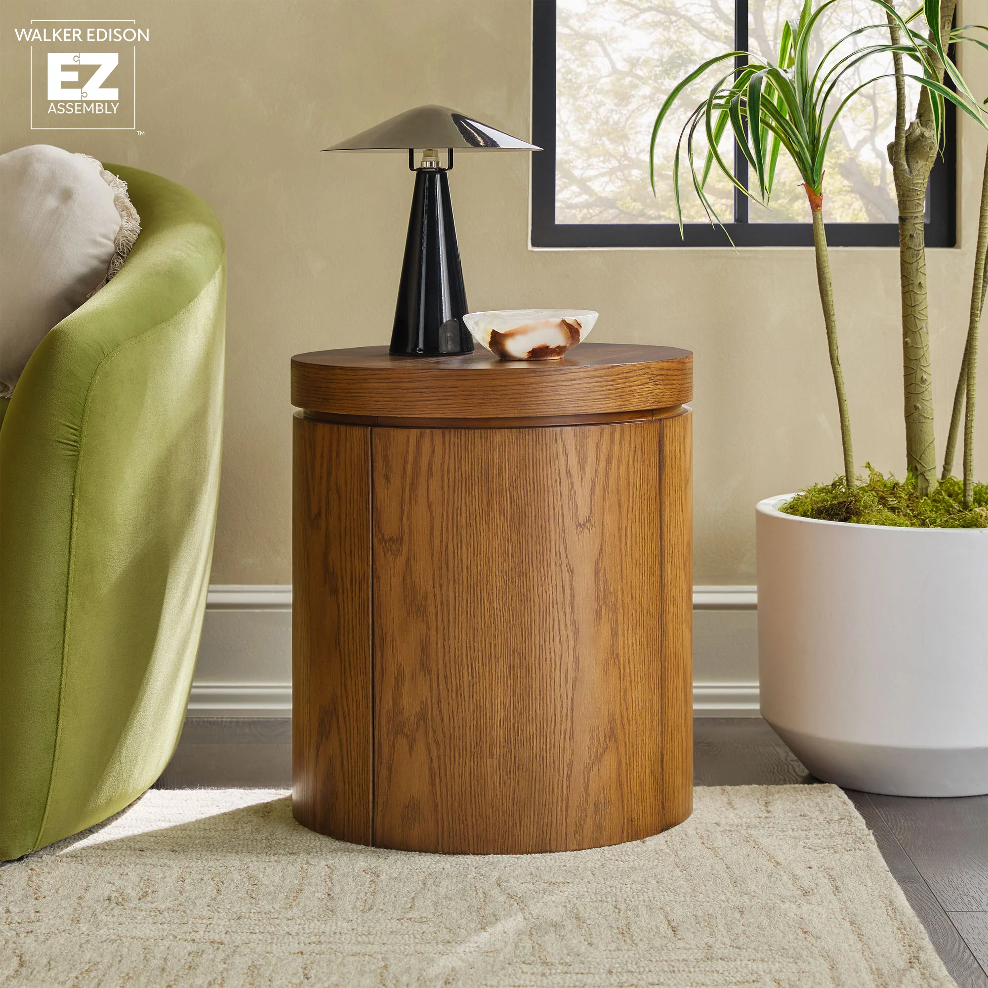 Maya 18" Modern Easy Assembly Round Oak Wood Veneer Side Table with Storage - Image 3
