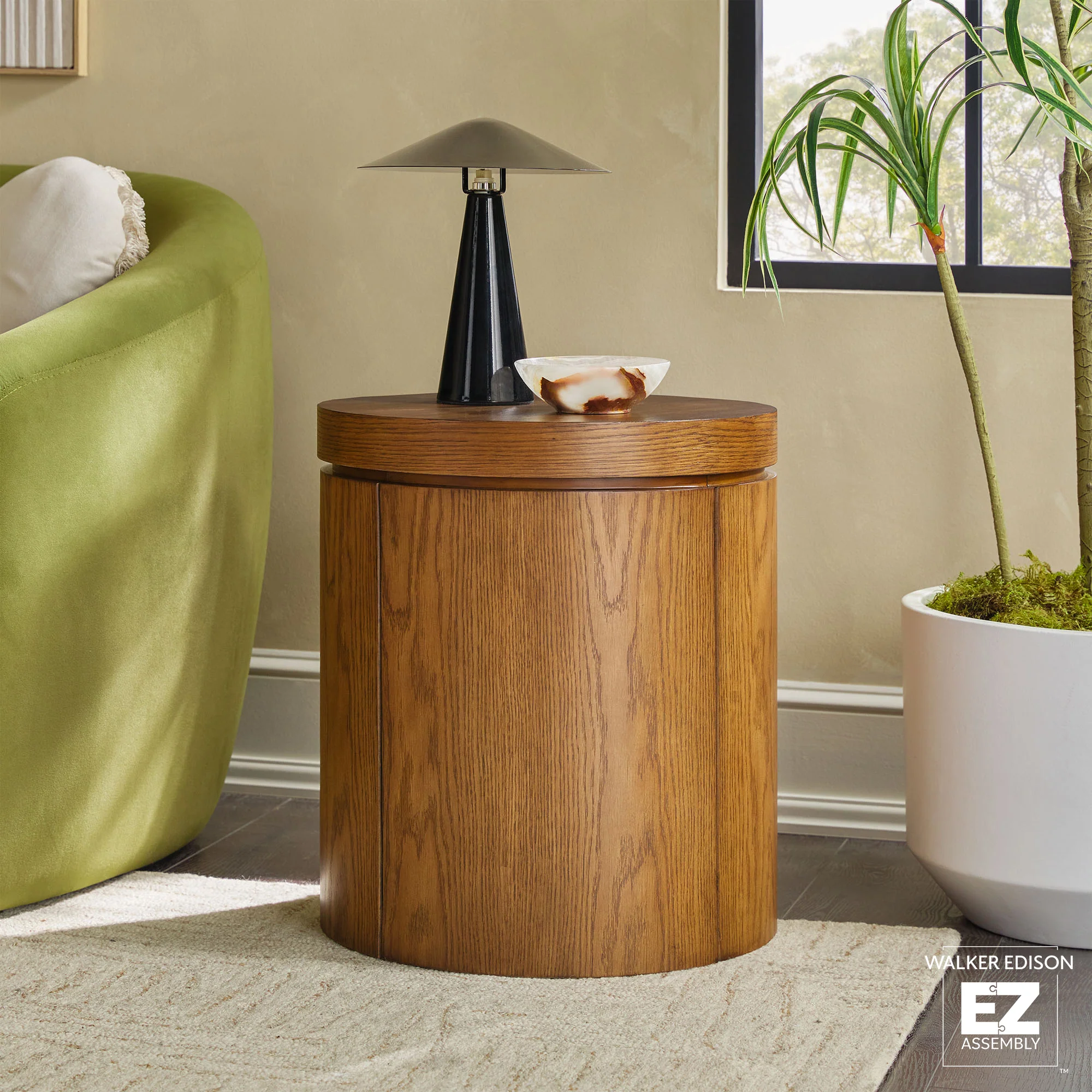 Maya 18" Modern Easy Assembly Round Oak Wood Veneer Side Table with Storage - Image 7