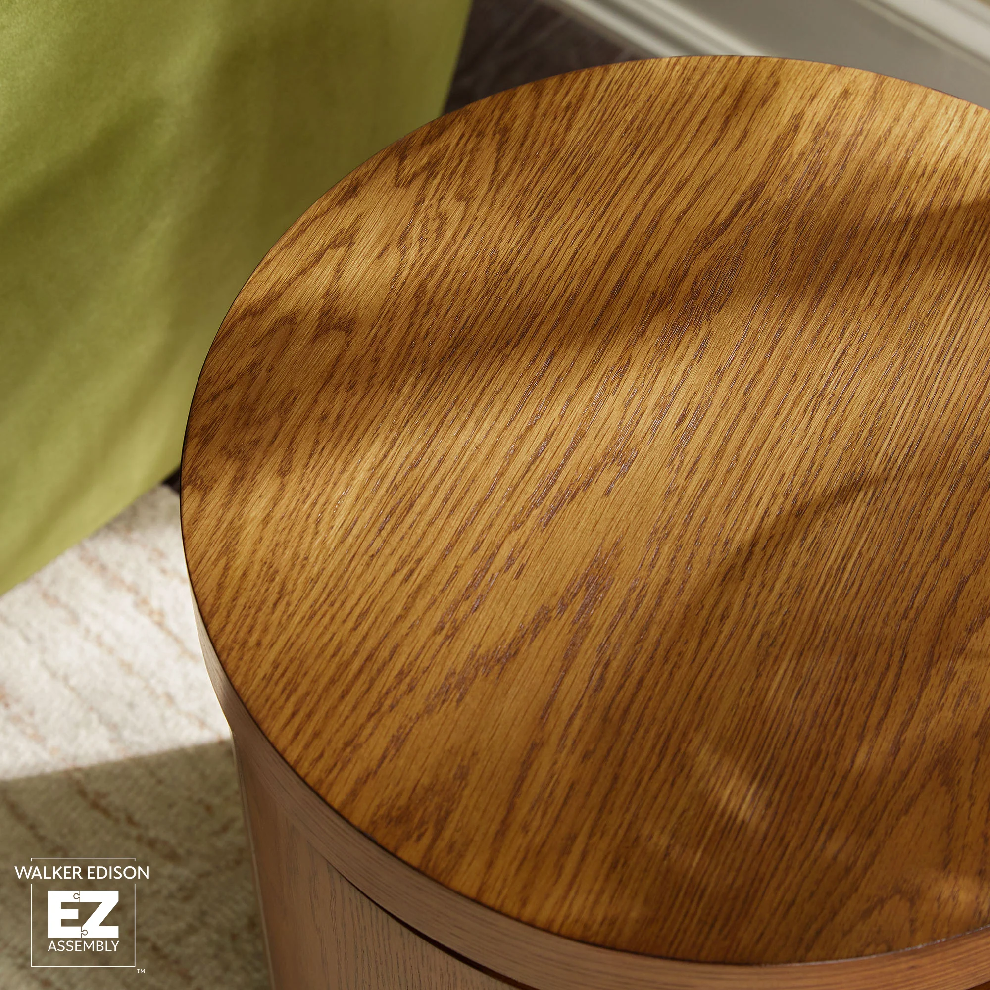Maya 18" Modern Easy Assembly Round Oak Wood Veneer Side Table with Storage - Image 9