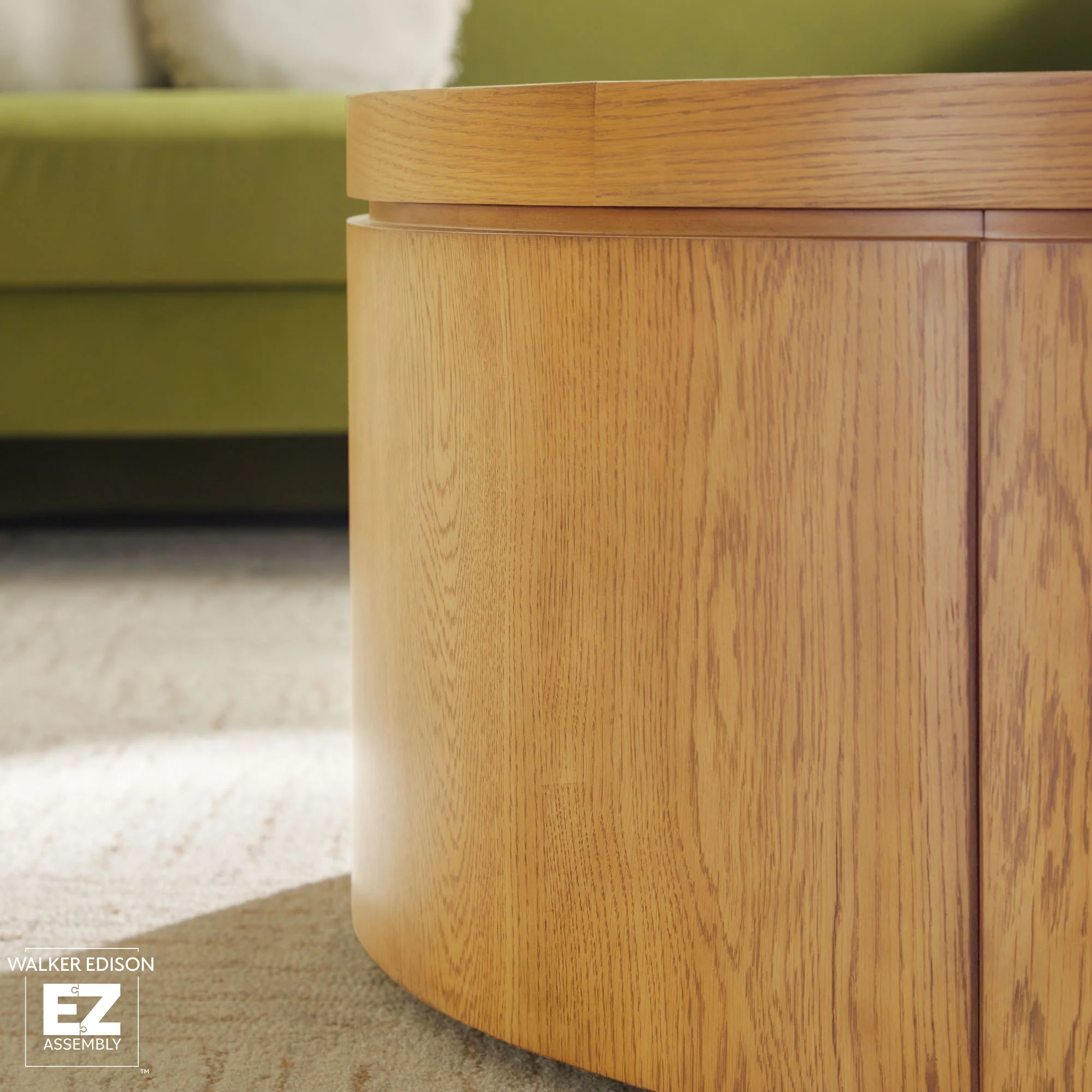 Maya 36" Modern Easy Assembly Round Oak Wood Veneer Coffee table with Storage - Image 17