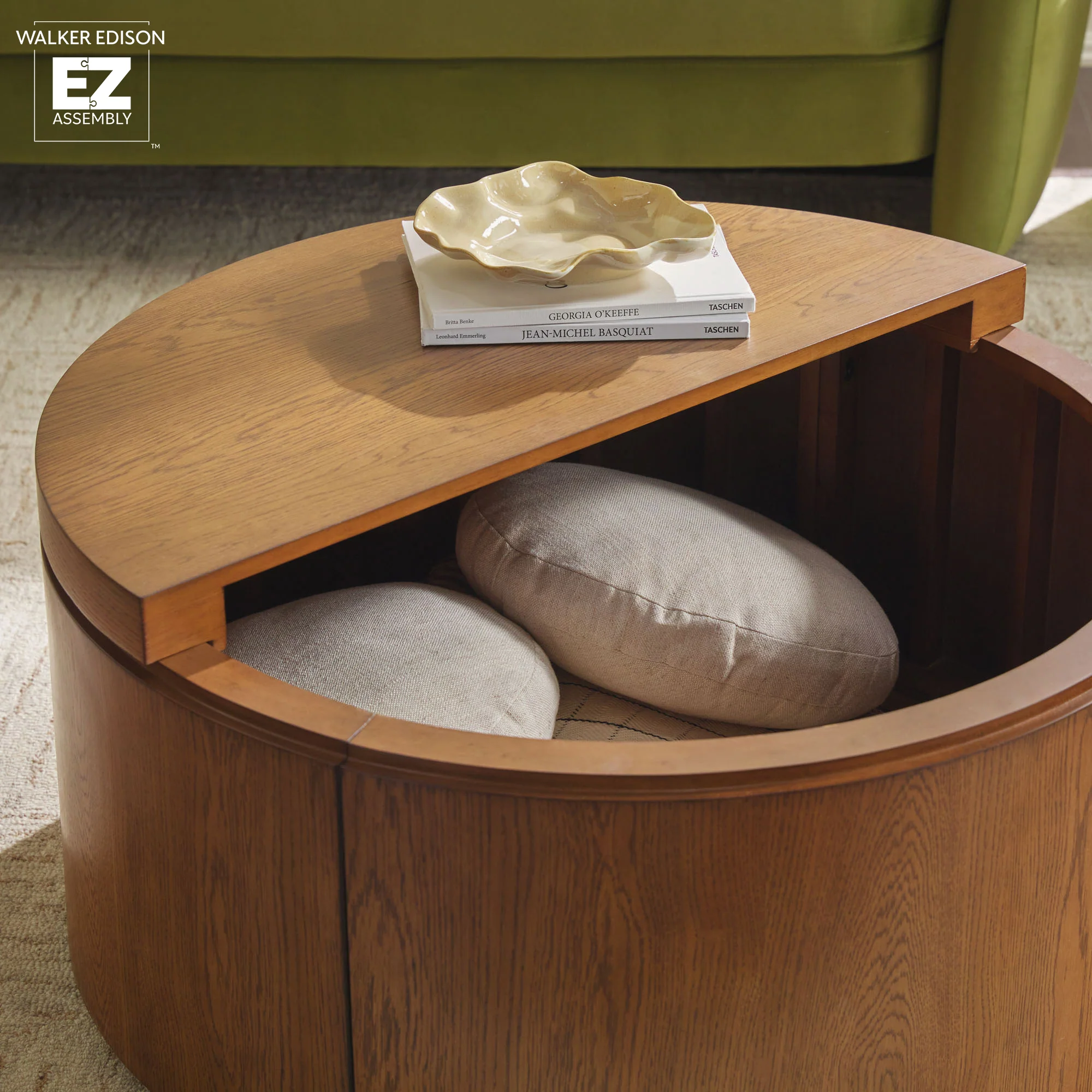 Maya 36" Modern Easy Assembly Round Oak Wood Veneer Coffee table with Storage - Image 6