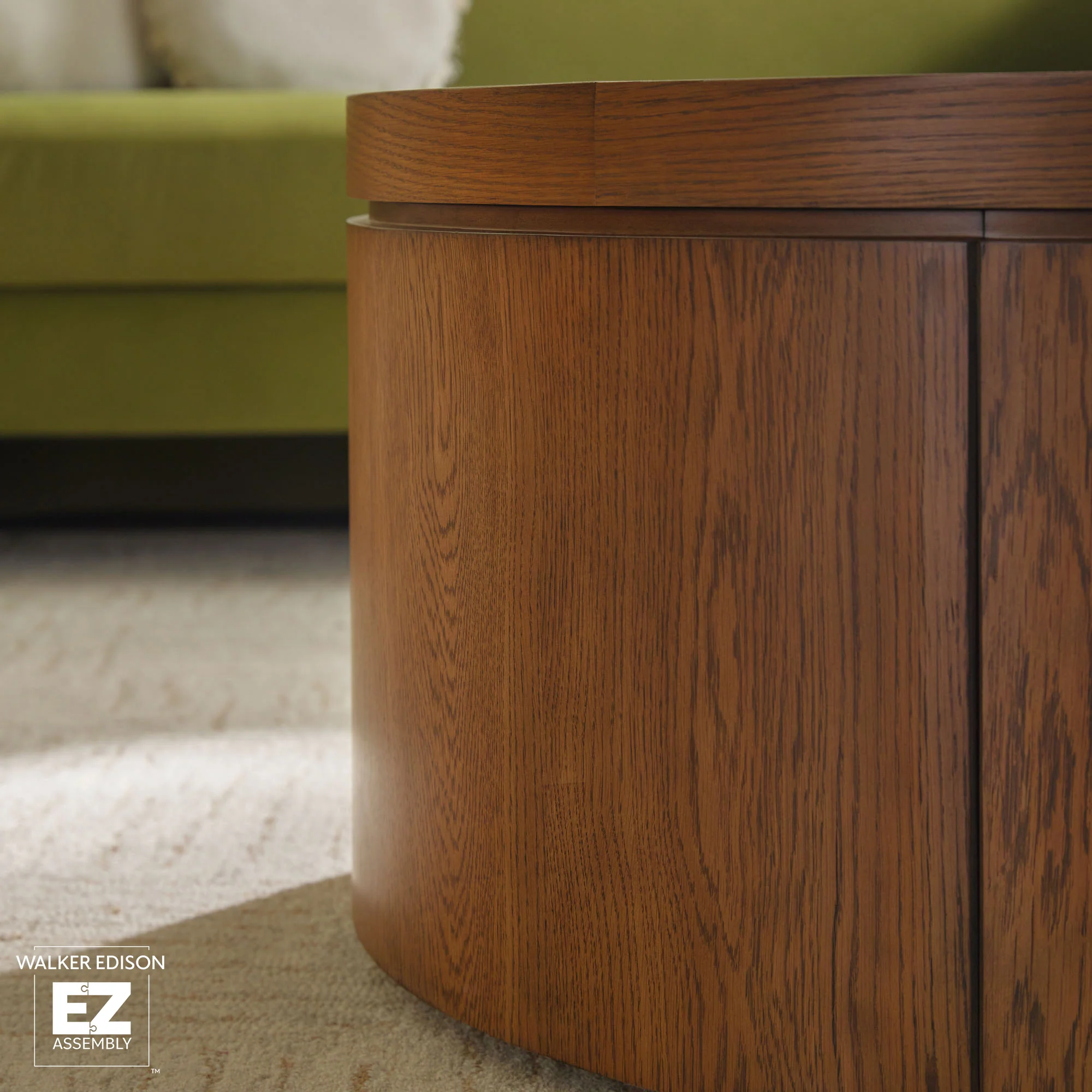 Maya 36" Modern Easy Assembly Round Oak Wood Veneer Coffee table with Storage - Image 9