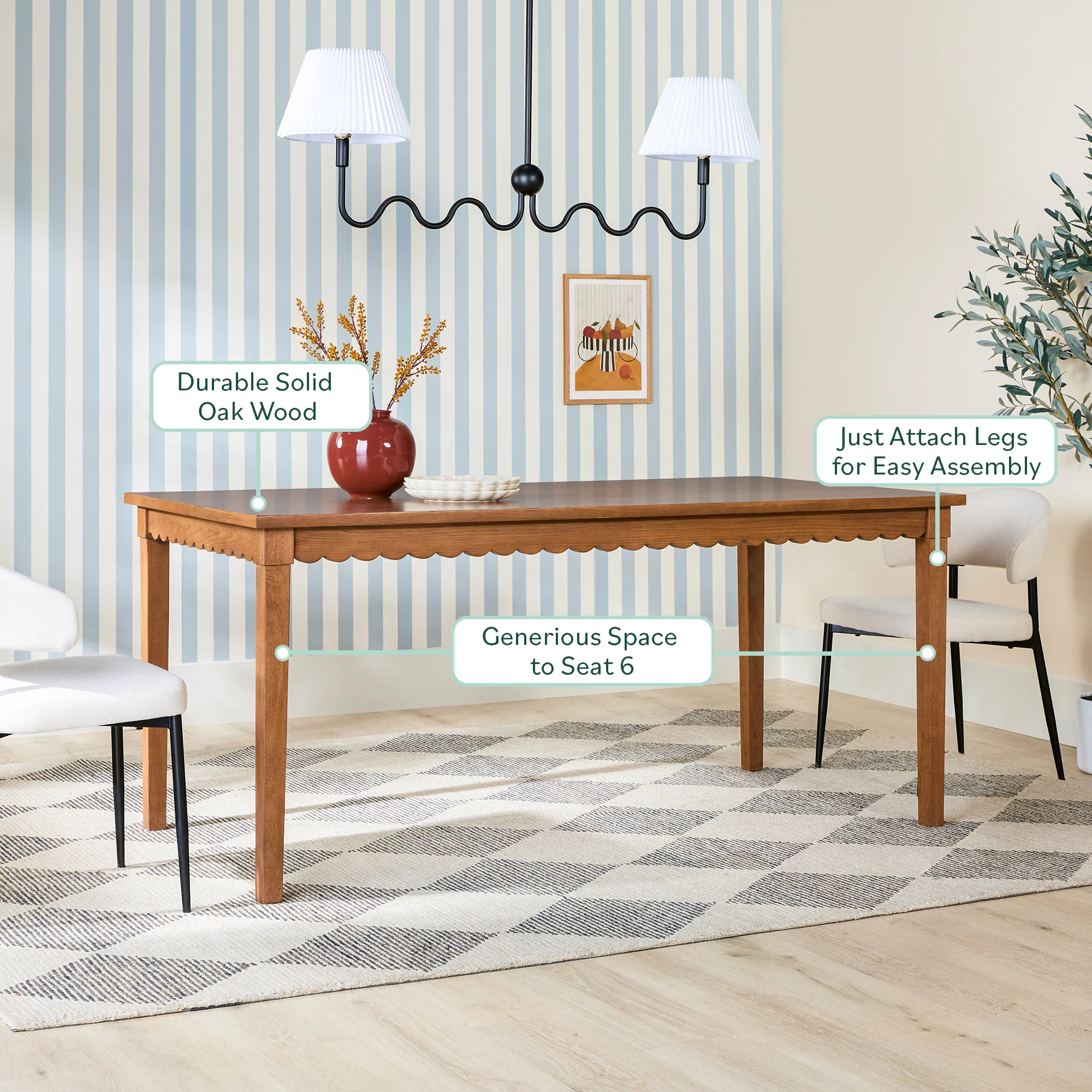 Paisley Modern Scalloped Easy Assembly 70" Rectangular Dining Table - Image 5