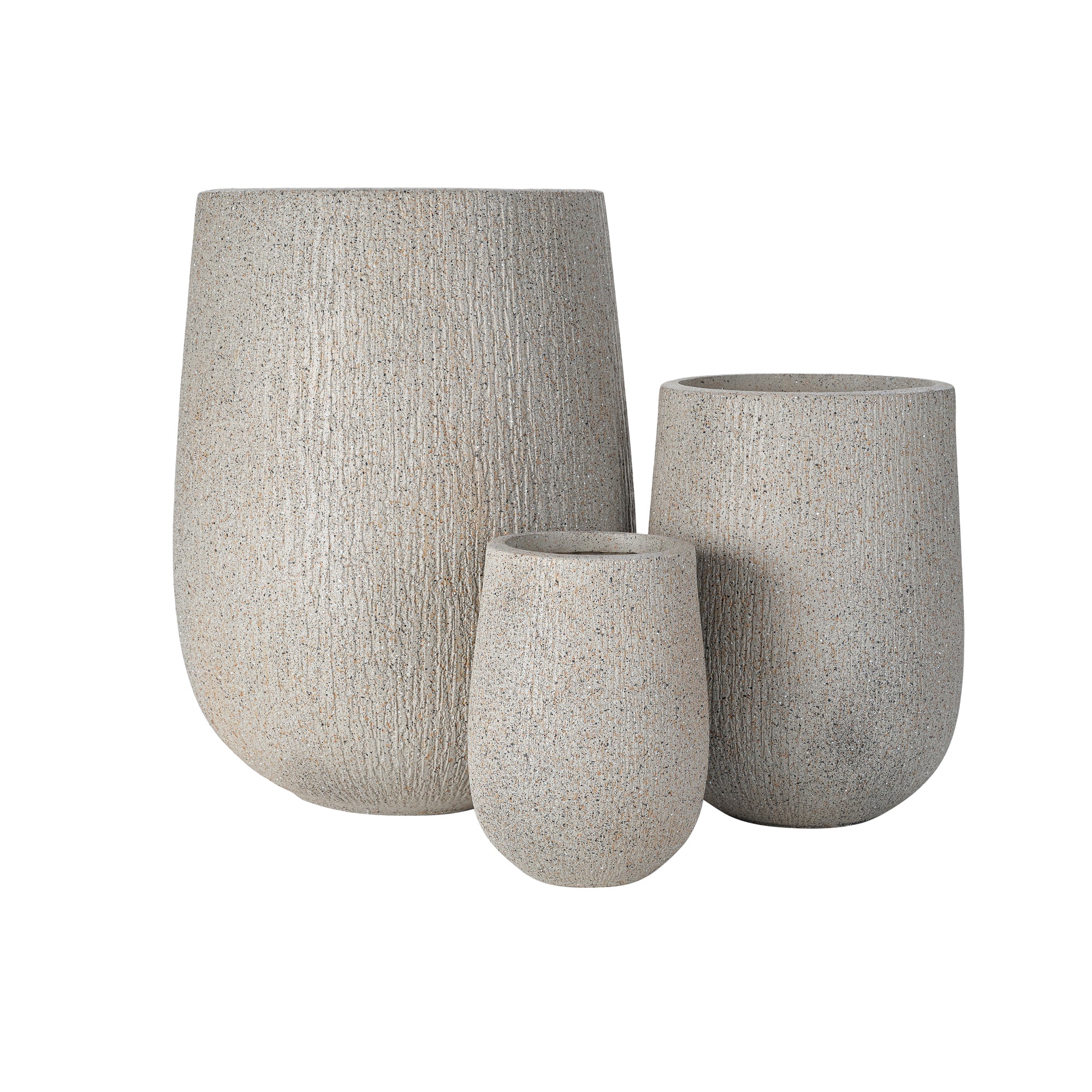 Modern Stone-Look Textured Round Shaped Lightweight Outdoor Planter Set of 3 - Image 12