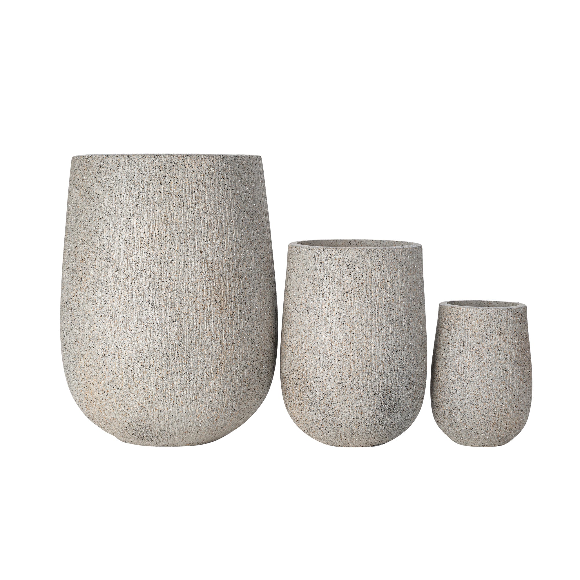 Modern Stone-Look Textured Round Shaped Lightweight Outdoor Planter Set of 3 - Image 13
