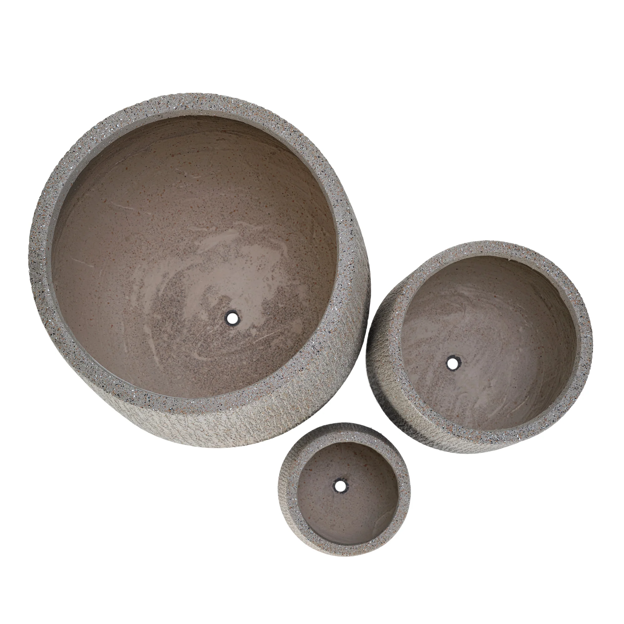 Modern Stone-Look Textured Round Shaped Lightweight Outdoor Planter Set of 3 - Image 14