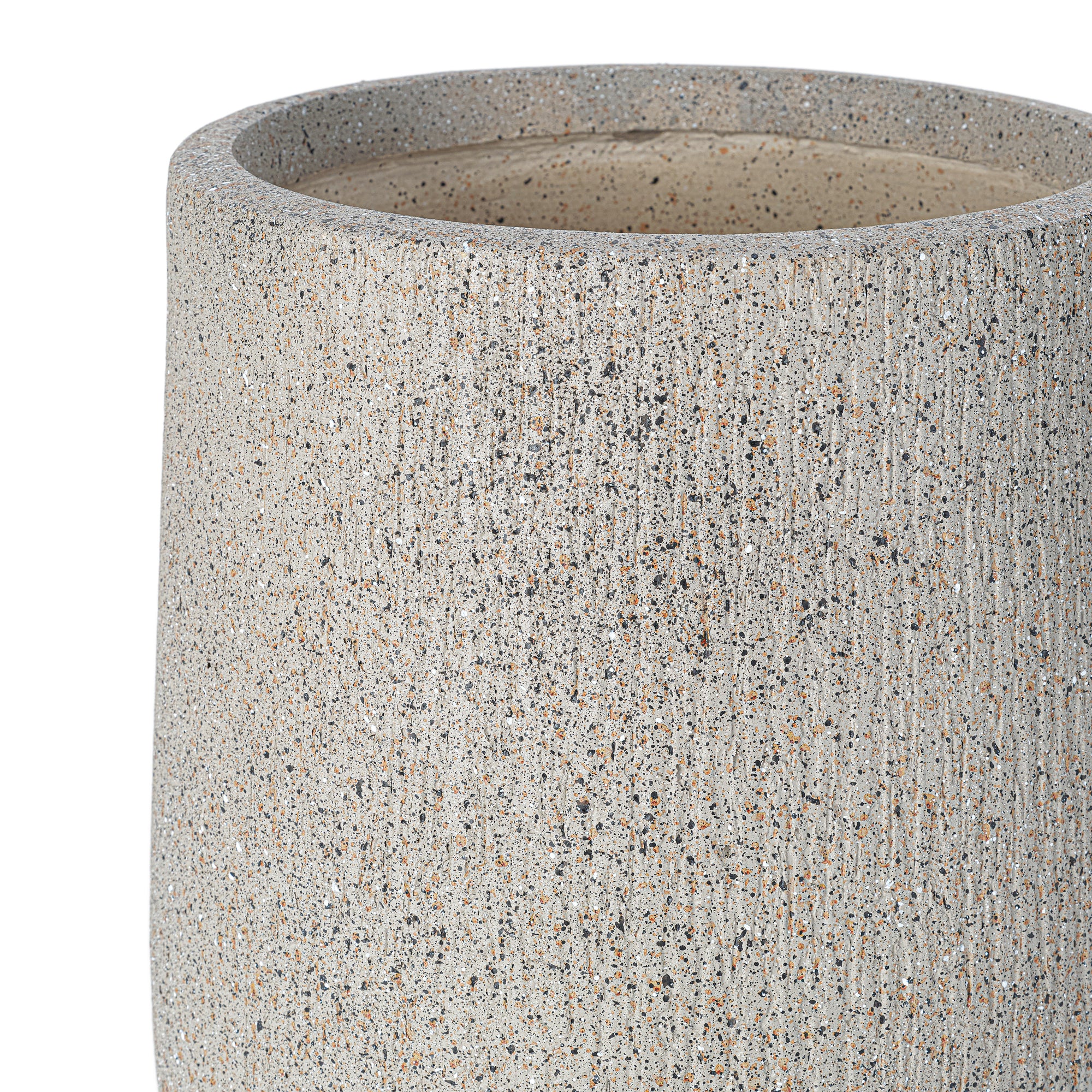 Modern Stone-Look Textured Round Shaped Lightweight Outdoor Planter Set of 3 - Image 4
