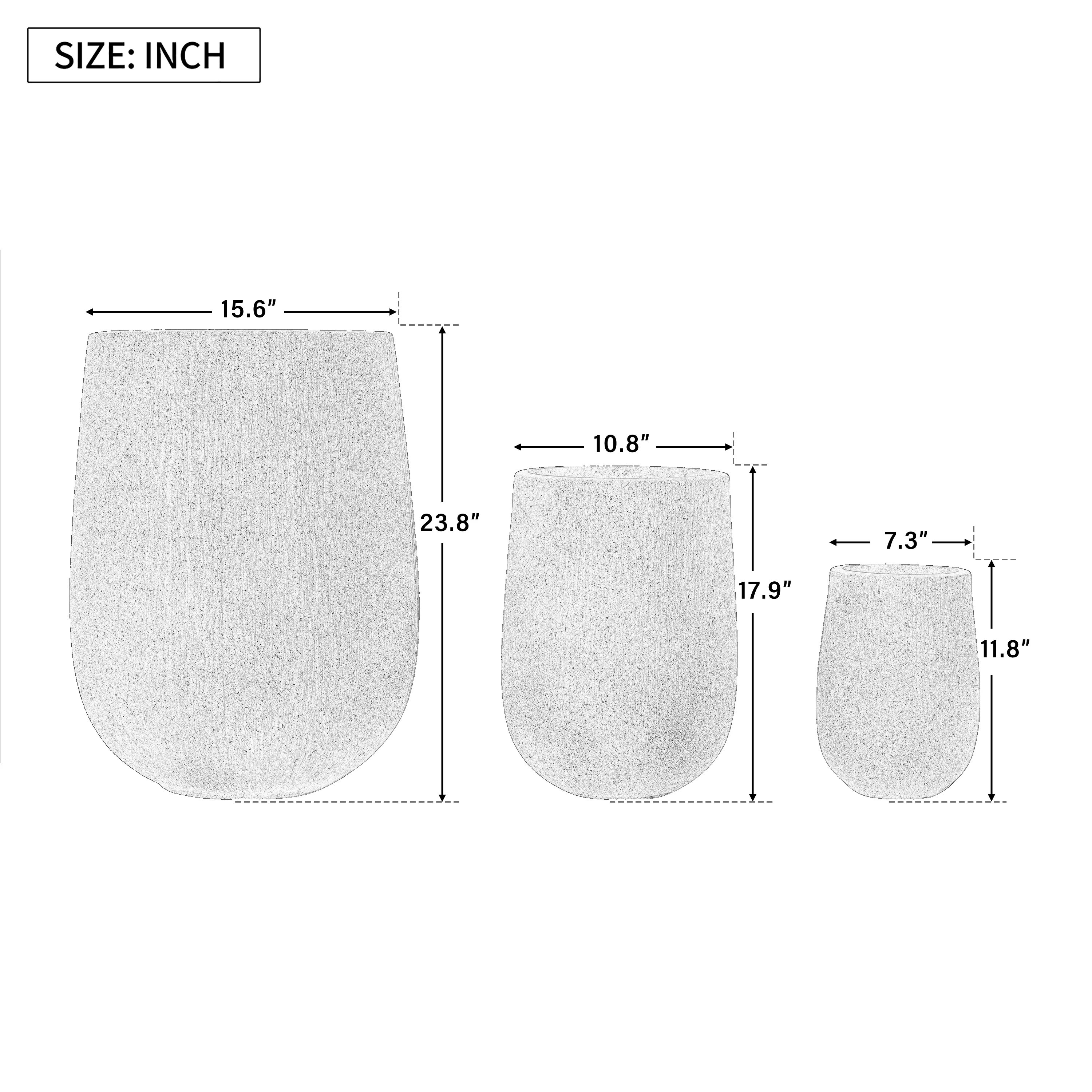 Modern Stone-Look Textured Round Shaped Lightweight Outdoor Planter Set of 3 - Image 6