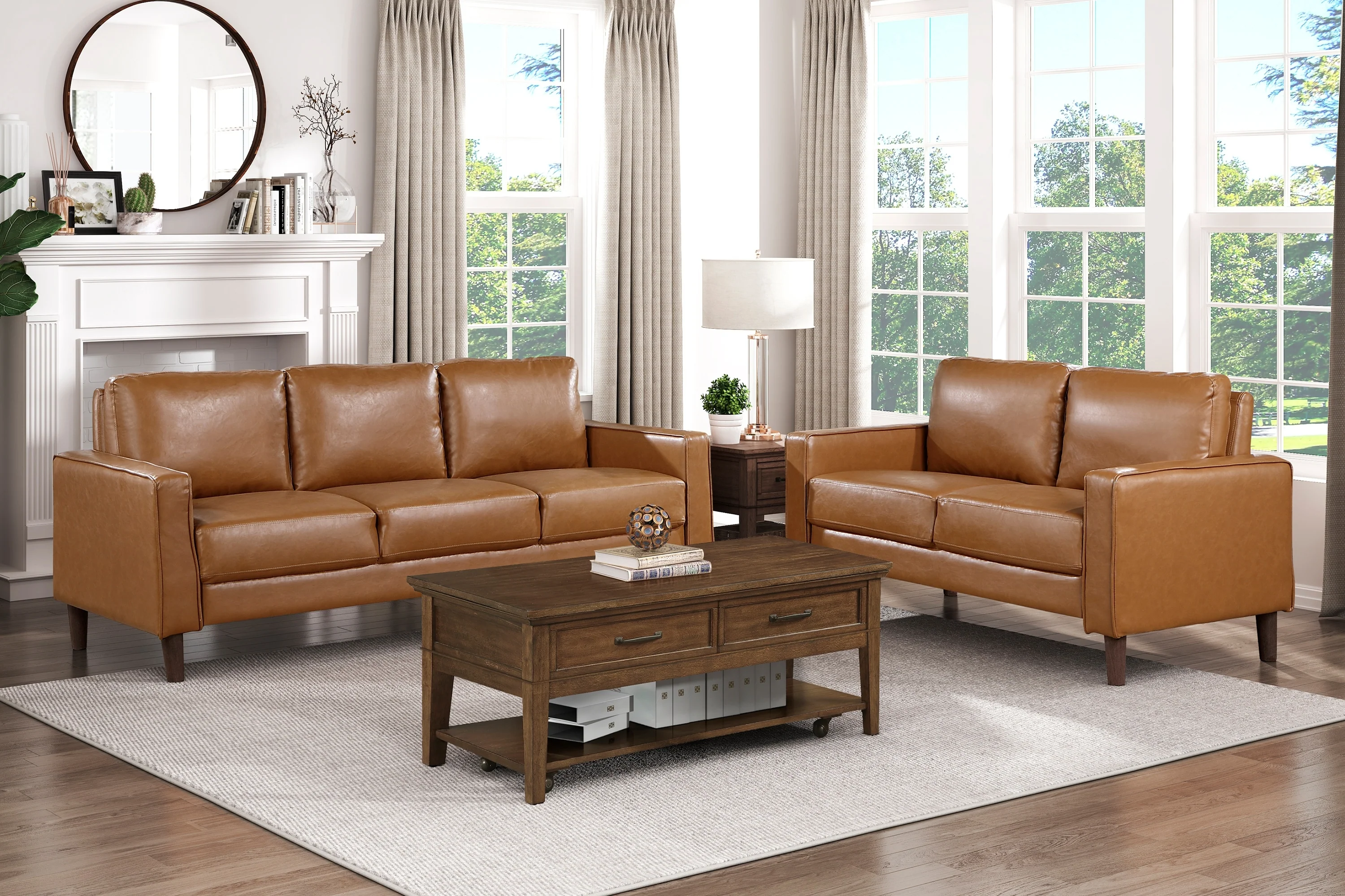 Modern Style Brown Faux Leather 3-Seater Sofa Couch - Image 8