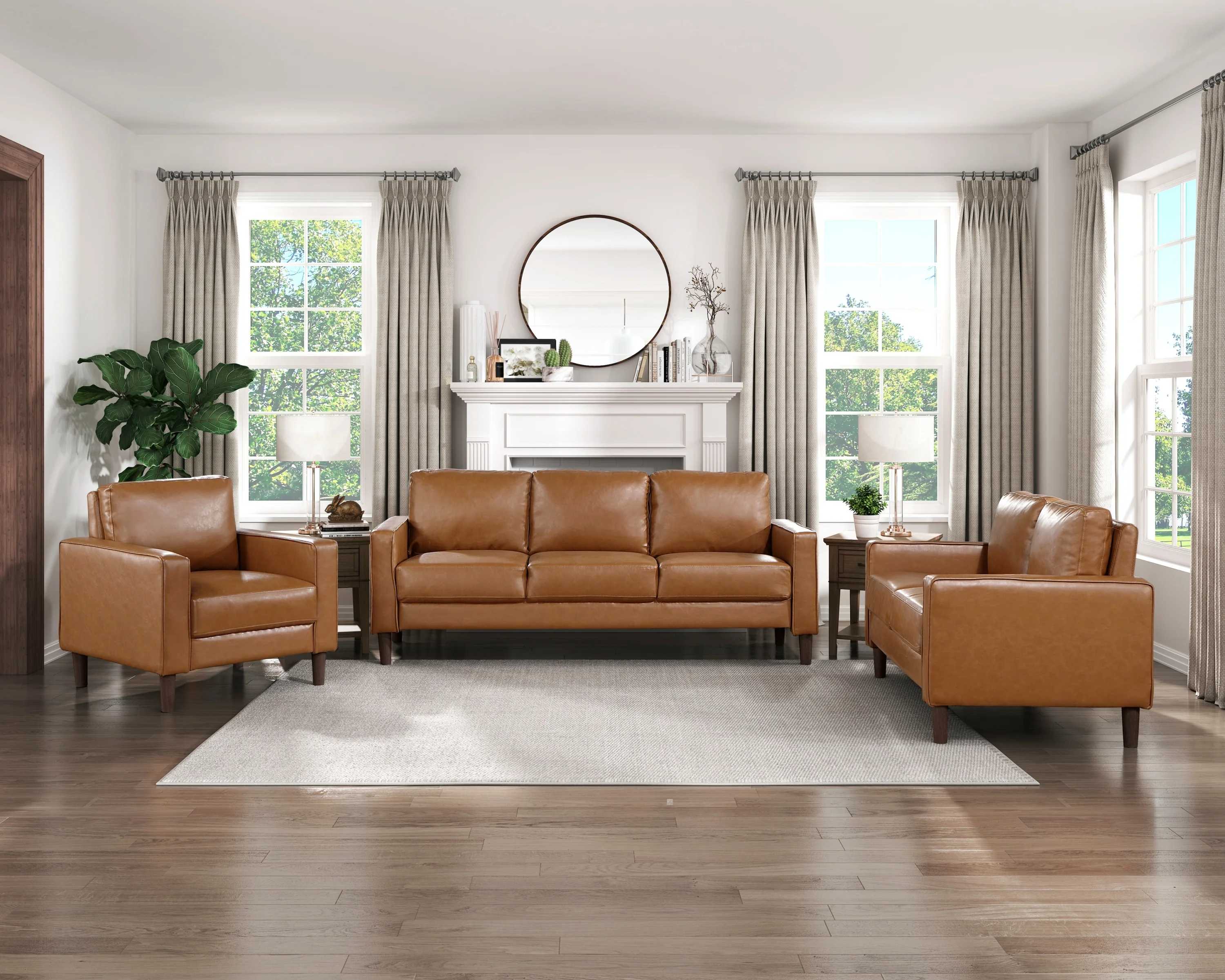 Modern Style Brown Faux Leather 3-Seater Sofa Couch - Image 9