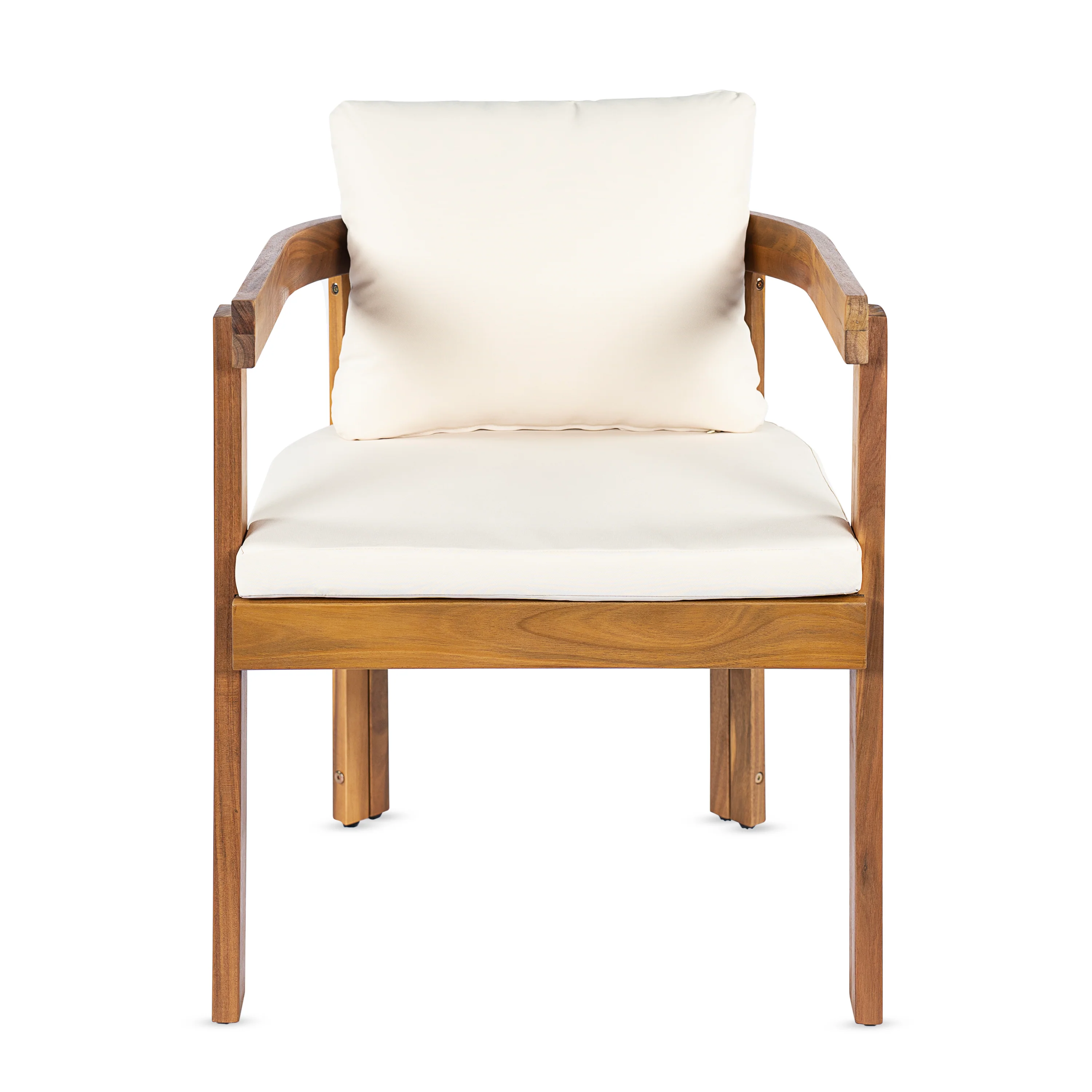 Modern Teak 7 Pieces Acacia Wood Outdoor Dining Set with Cream Cushions - Image 10