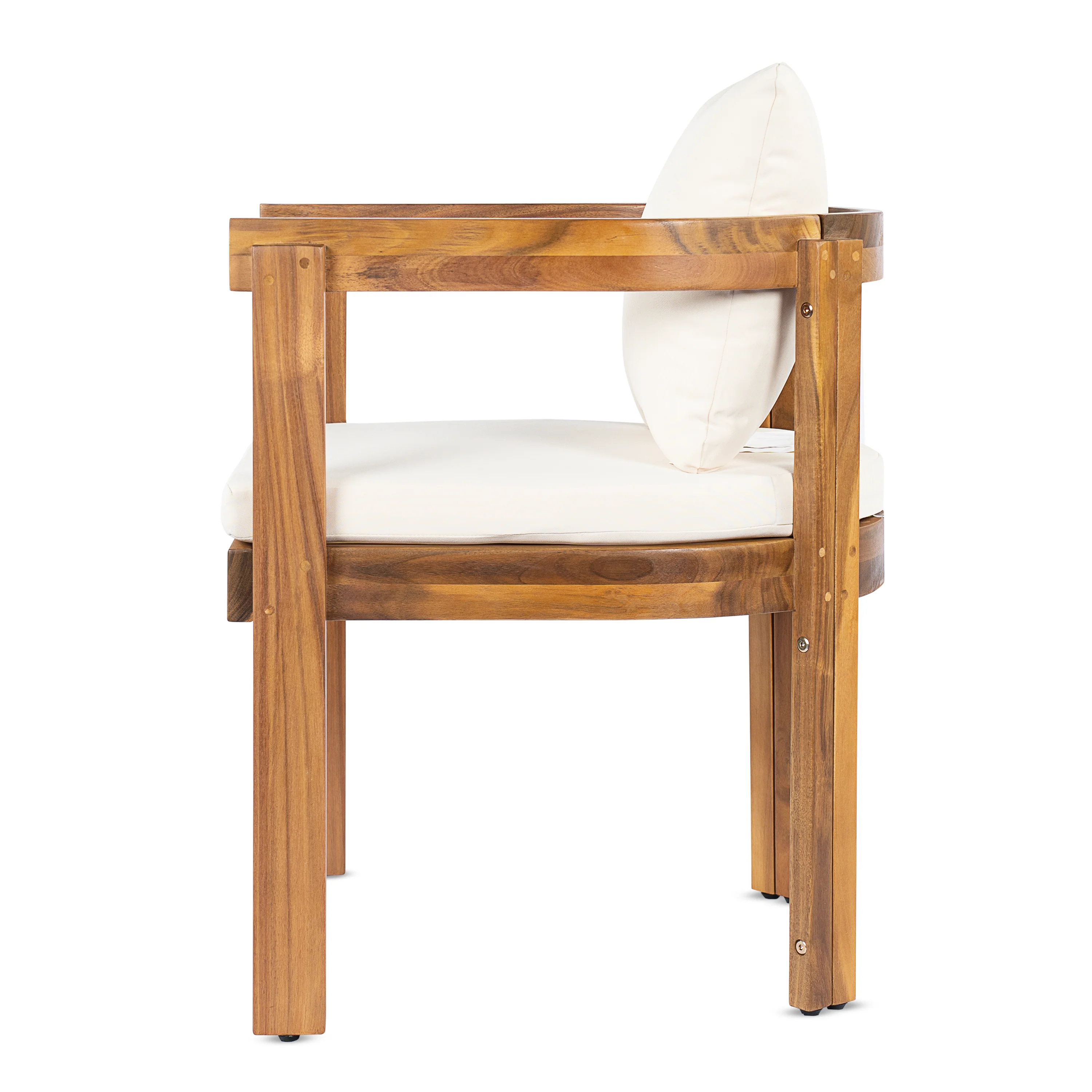 Modern Teak 7 Pieces Acacia Wood Outdoor Dining Set with Cream Cushions - Image 11