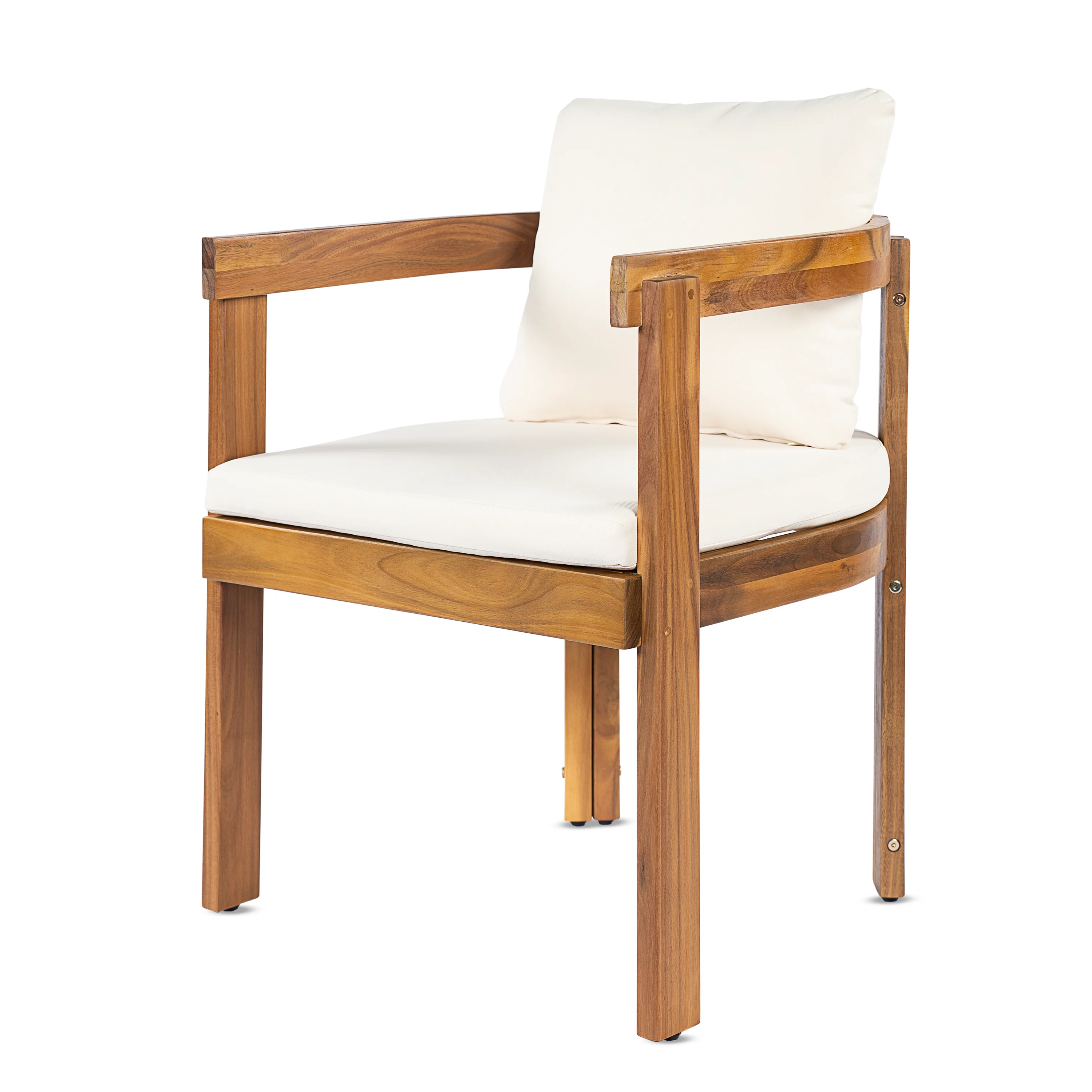 Modern Teak 7 Pieces Acacia Wood Outdoor Dining Set with Cream Cushions - Image 13