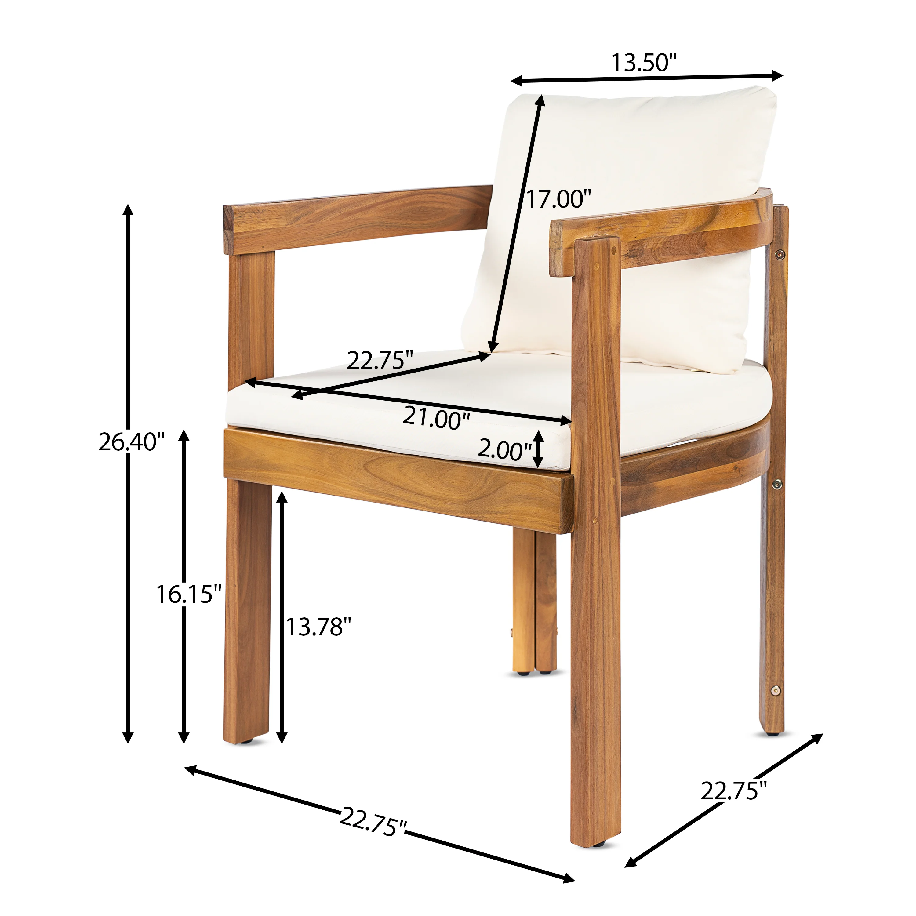 Modern Teak 7 Pieces Acacia Wood Outdoor Dining Set with Cream Cushions - Image 3