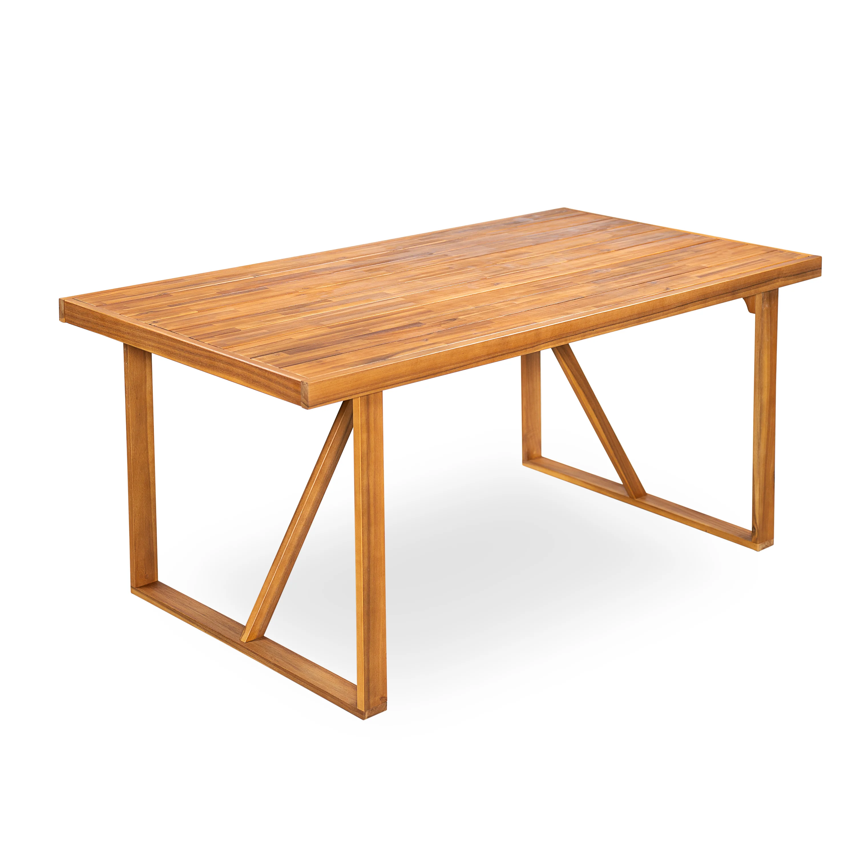 Modern Teak 7 Pieces Acacia Wood Outdoor Dining Set with Cream Cushions - Image 5